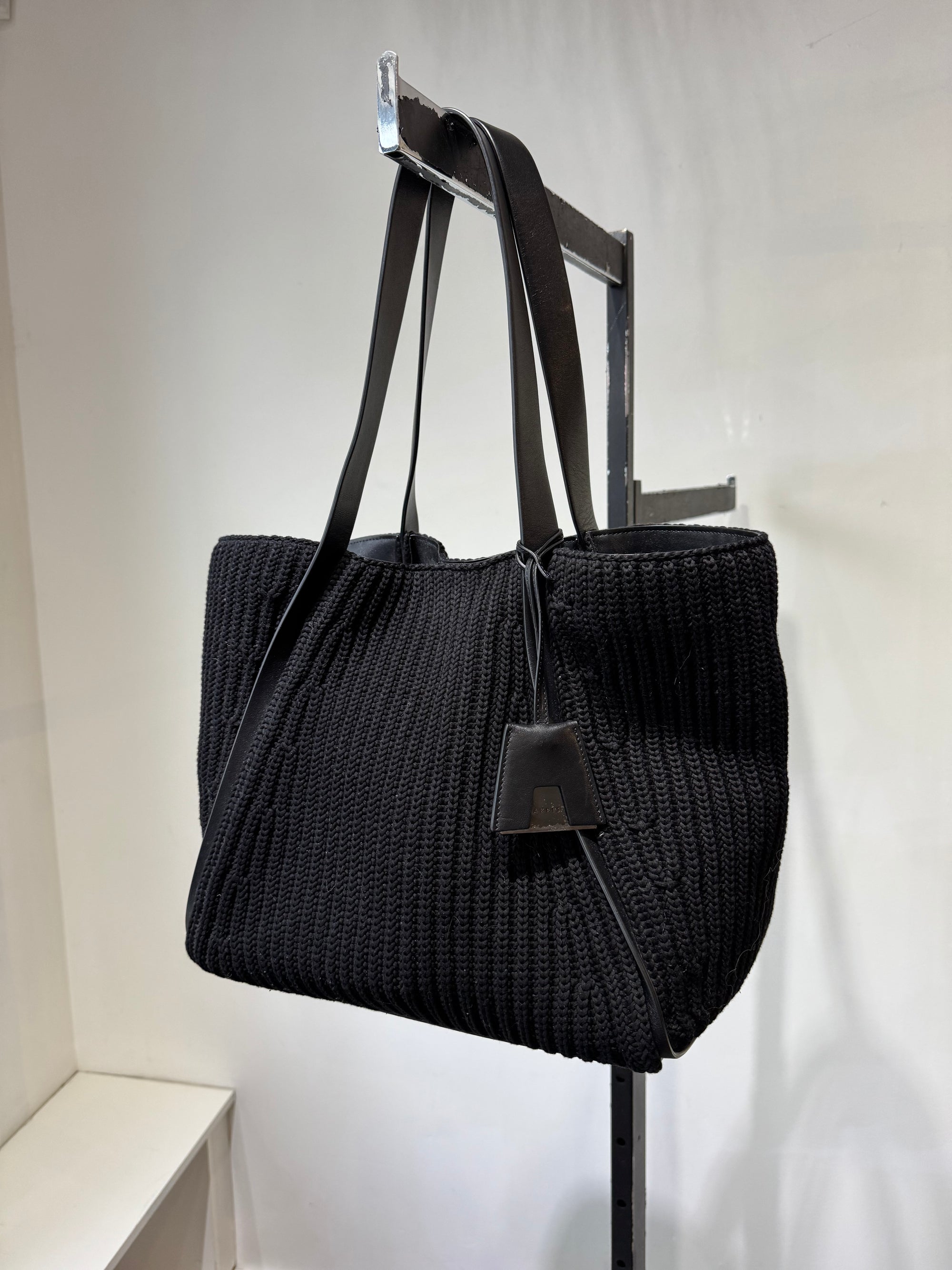 Akris Punto Black Knit and Leather Tote Bag