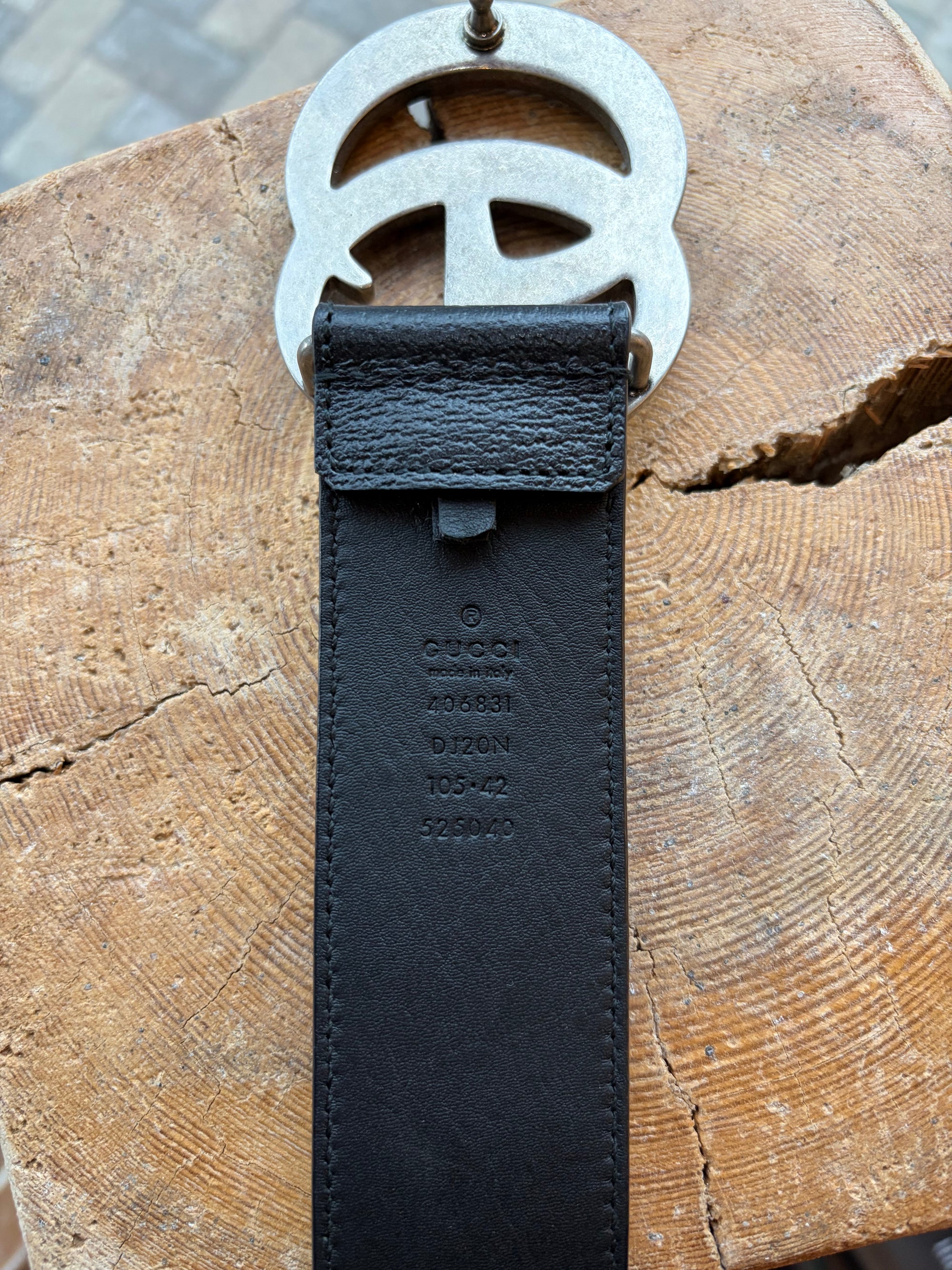 Gucci GG Marmont Wide Leather Belt, Black/Silver, 105/42