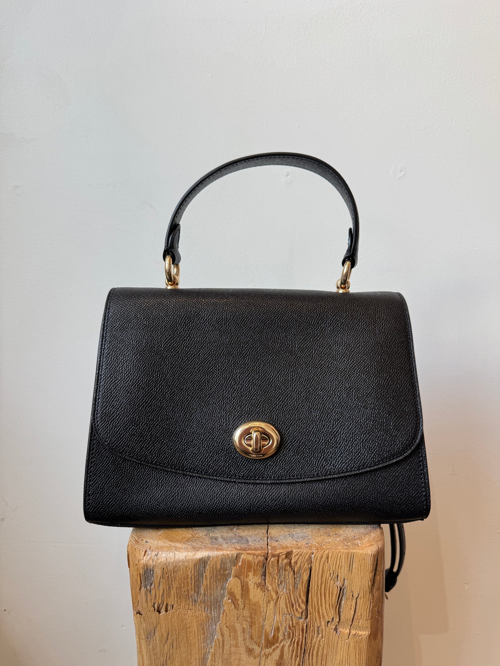 Coach Leather Tilly Top Handle Handbags Black