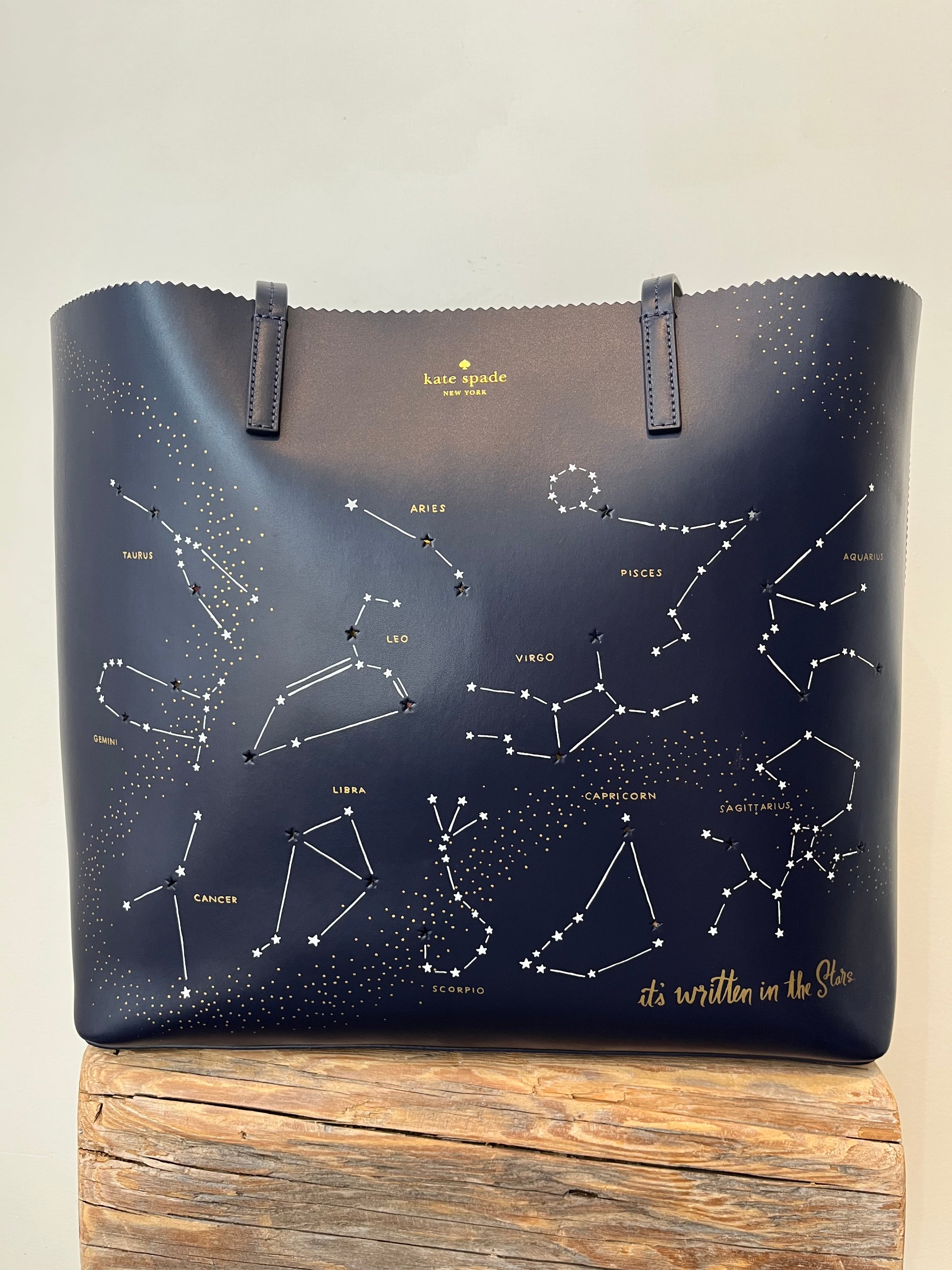 Kate Spade Leather Constellation Large Tote Bag, Navy