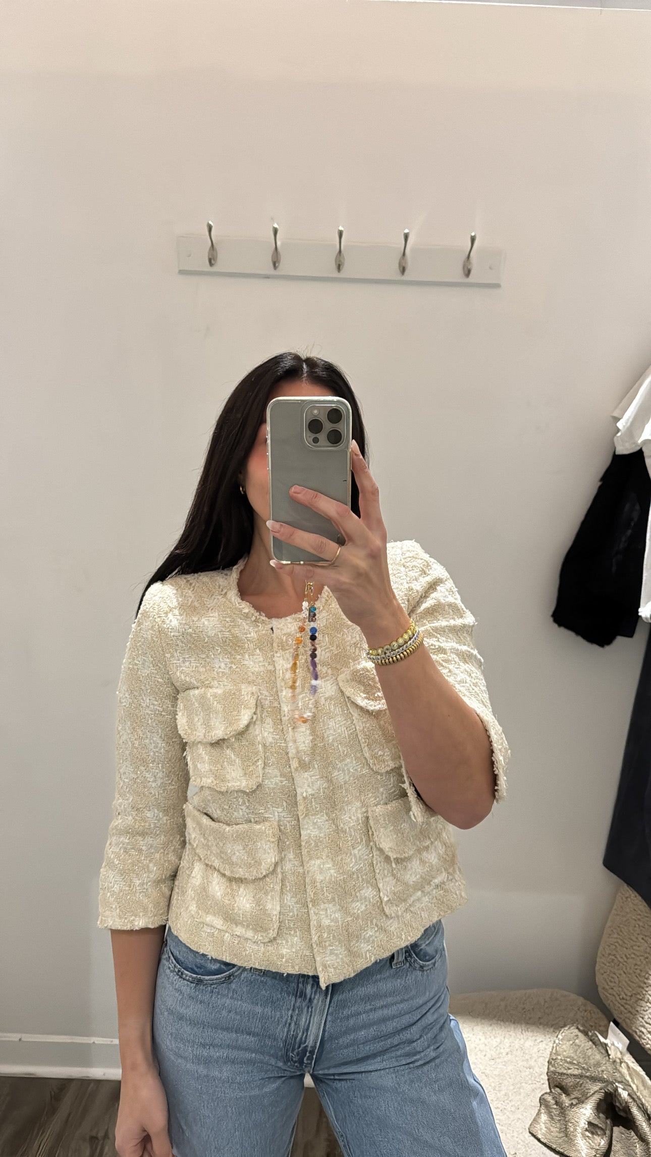 Smythe Metallic Tweed Blazer Cream, 6