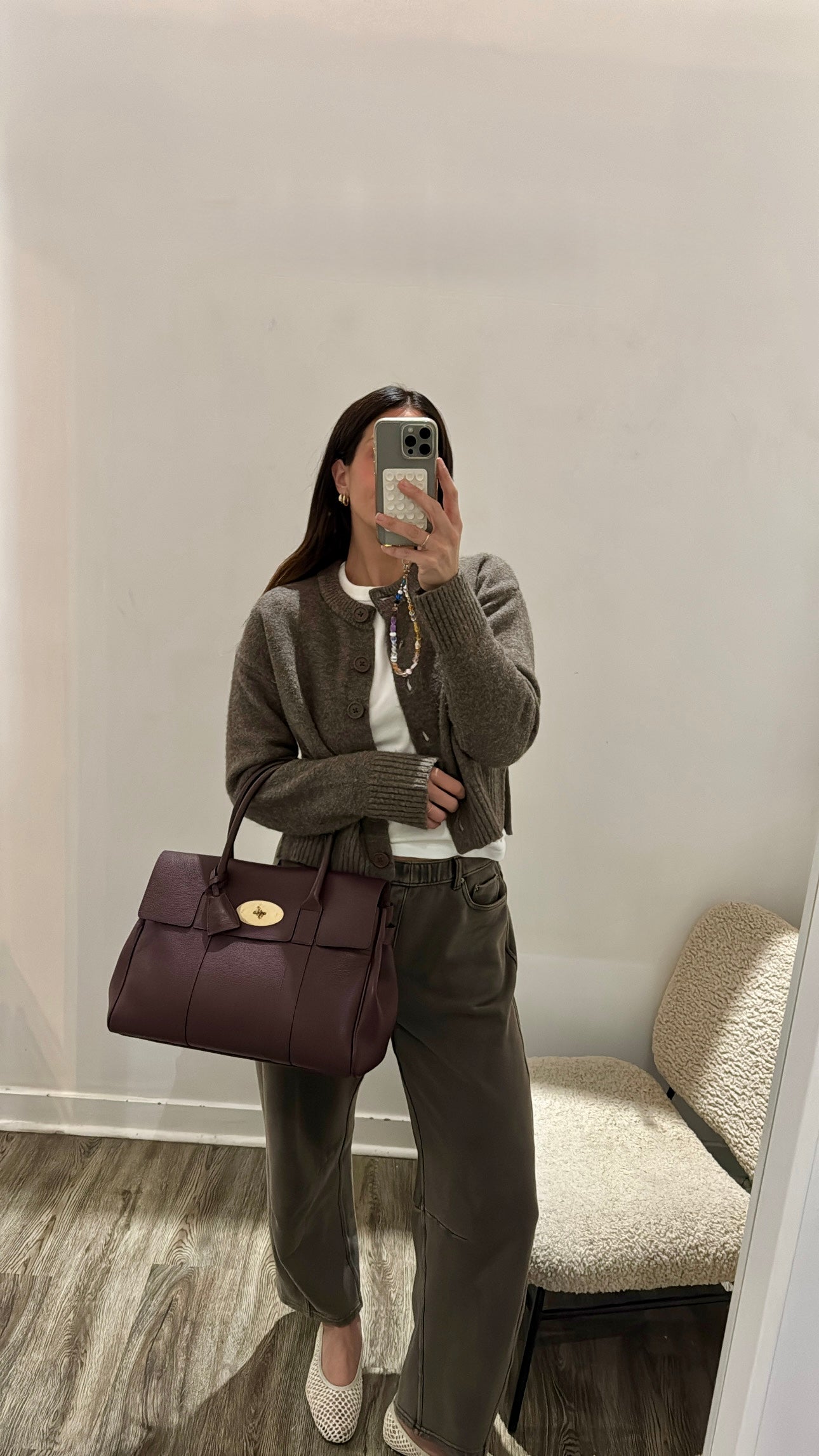 Mulberry Bayswater Handbag, Black Cherry with Small Classic Grain detailing