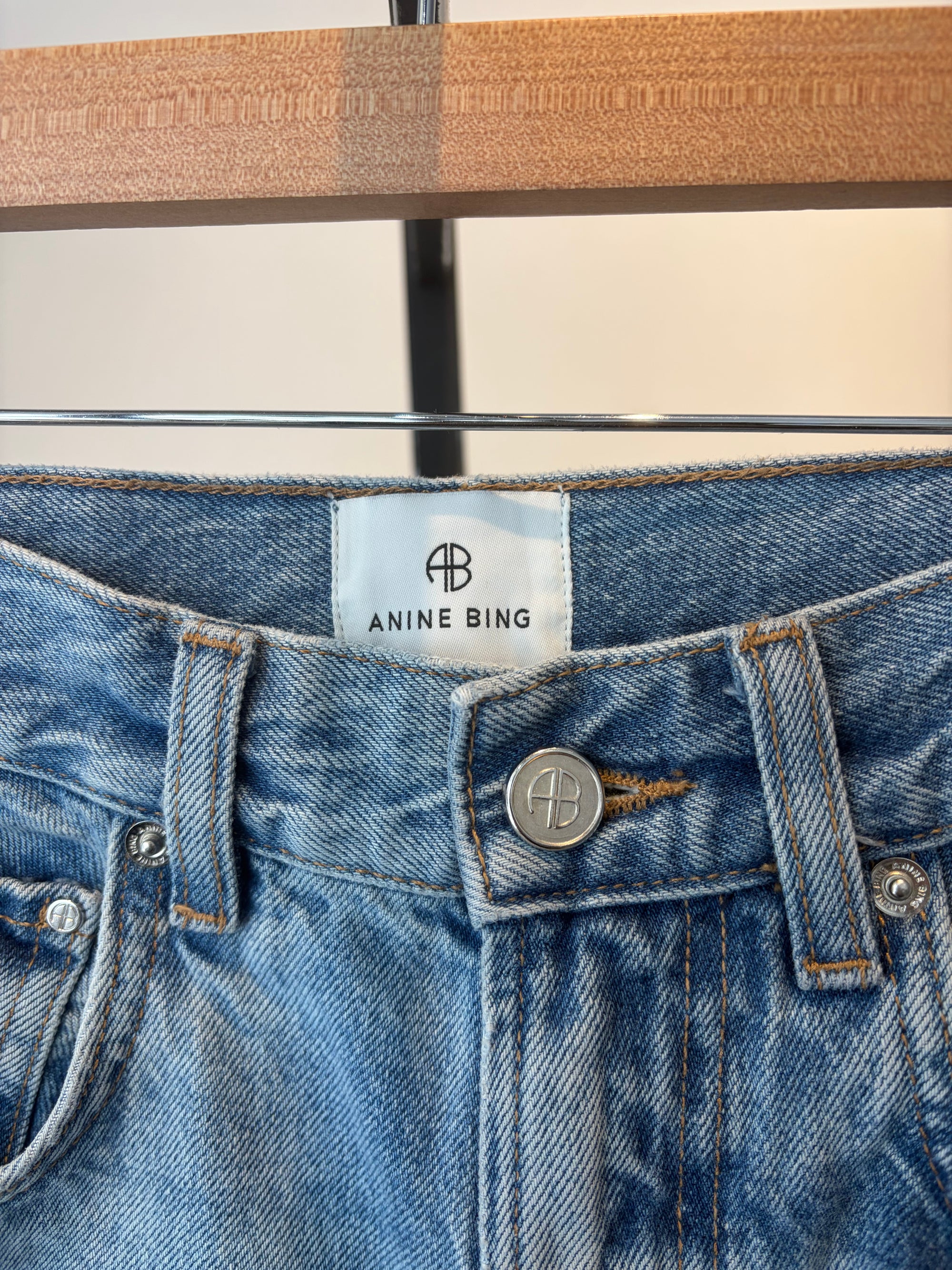 Anine Bing rolled hem denim shorts, Blue, 24