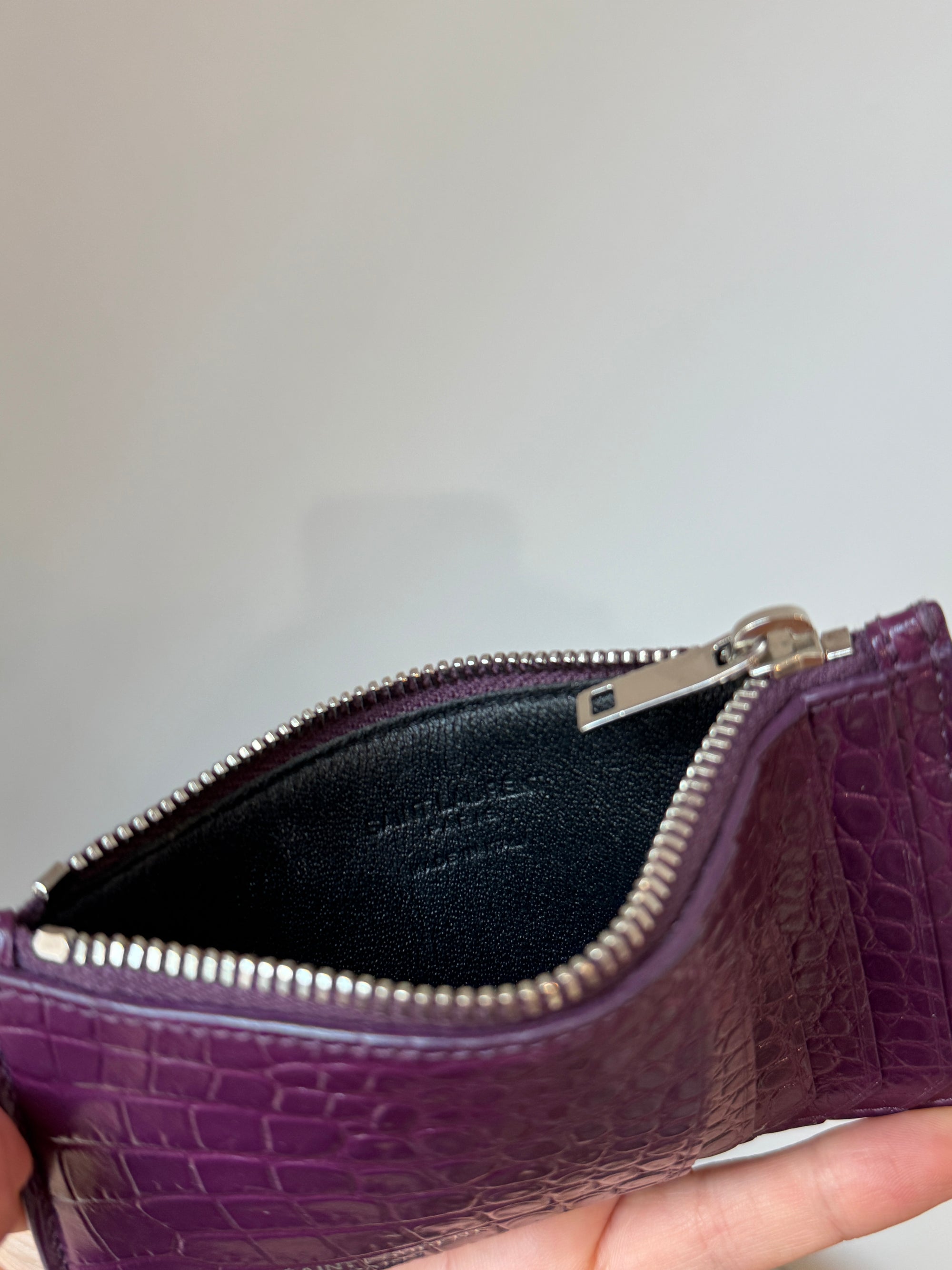 Saint Laurent Croc Card Case Purple