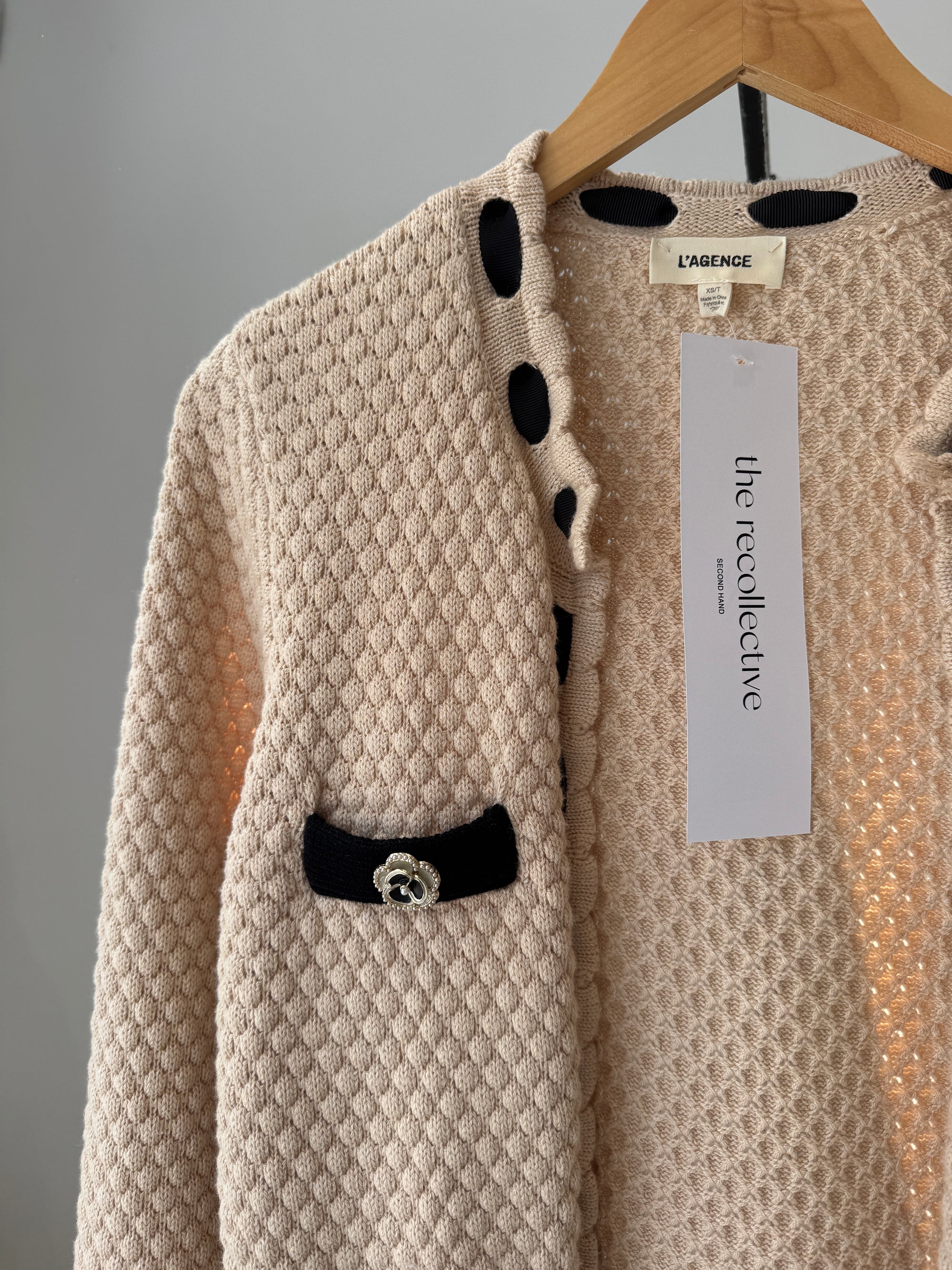 L'Agence Astor Open Knit Cardigan Beige, XS