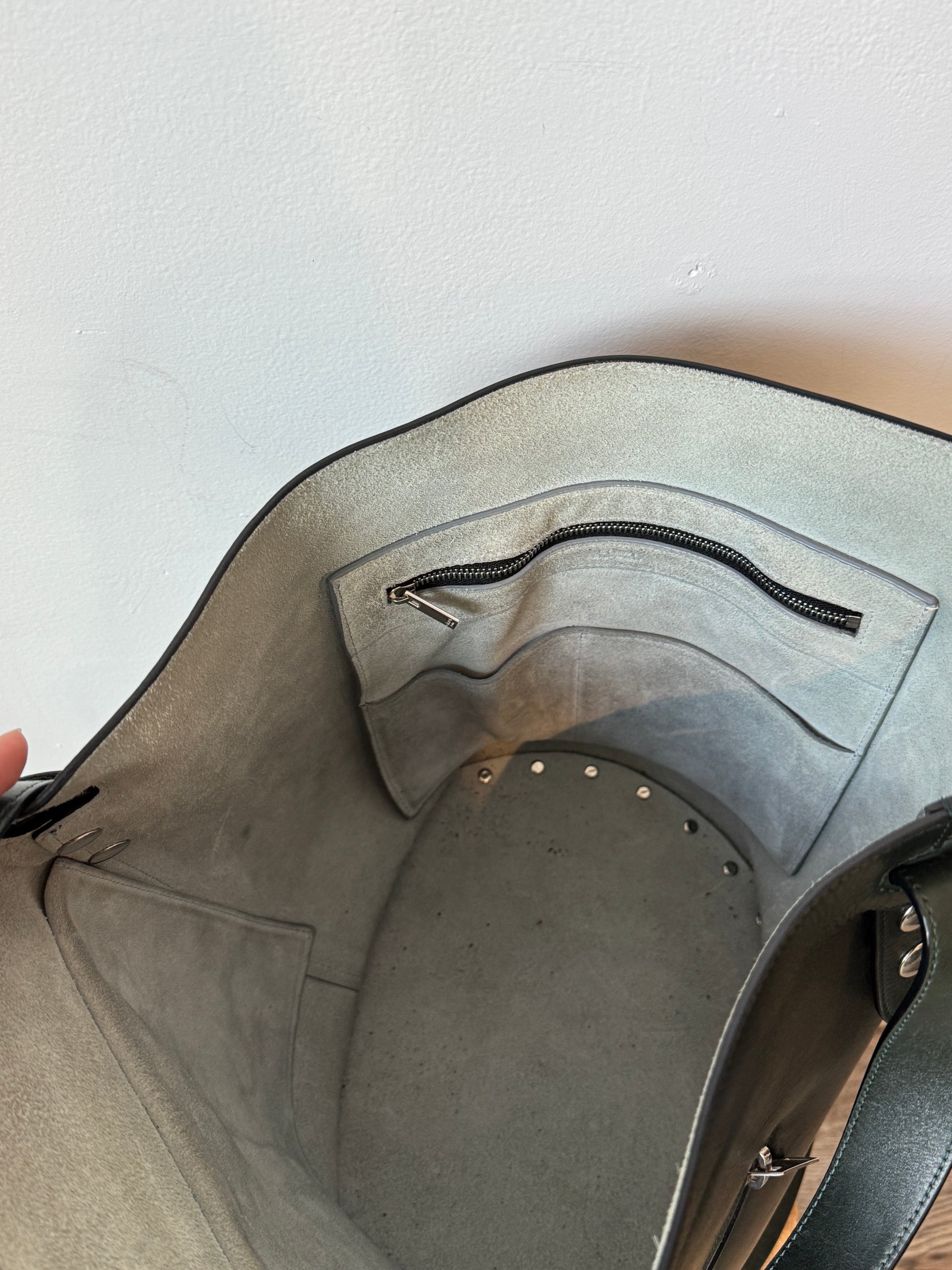 Celine Leather Bucket Bag Dark Forest Green