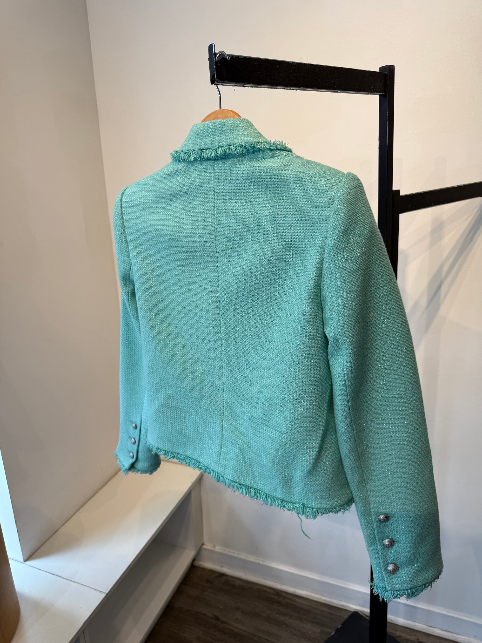 L’Agence Sylvia Tweed Jacket, Aqua, 2