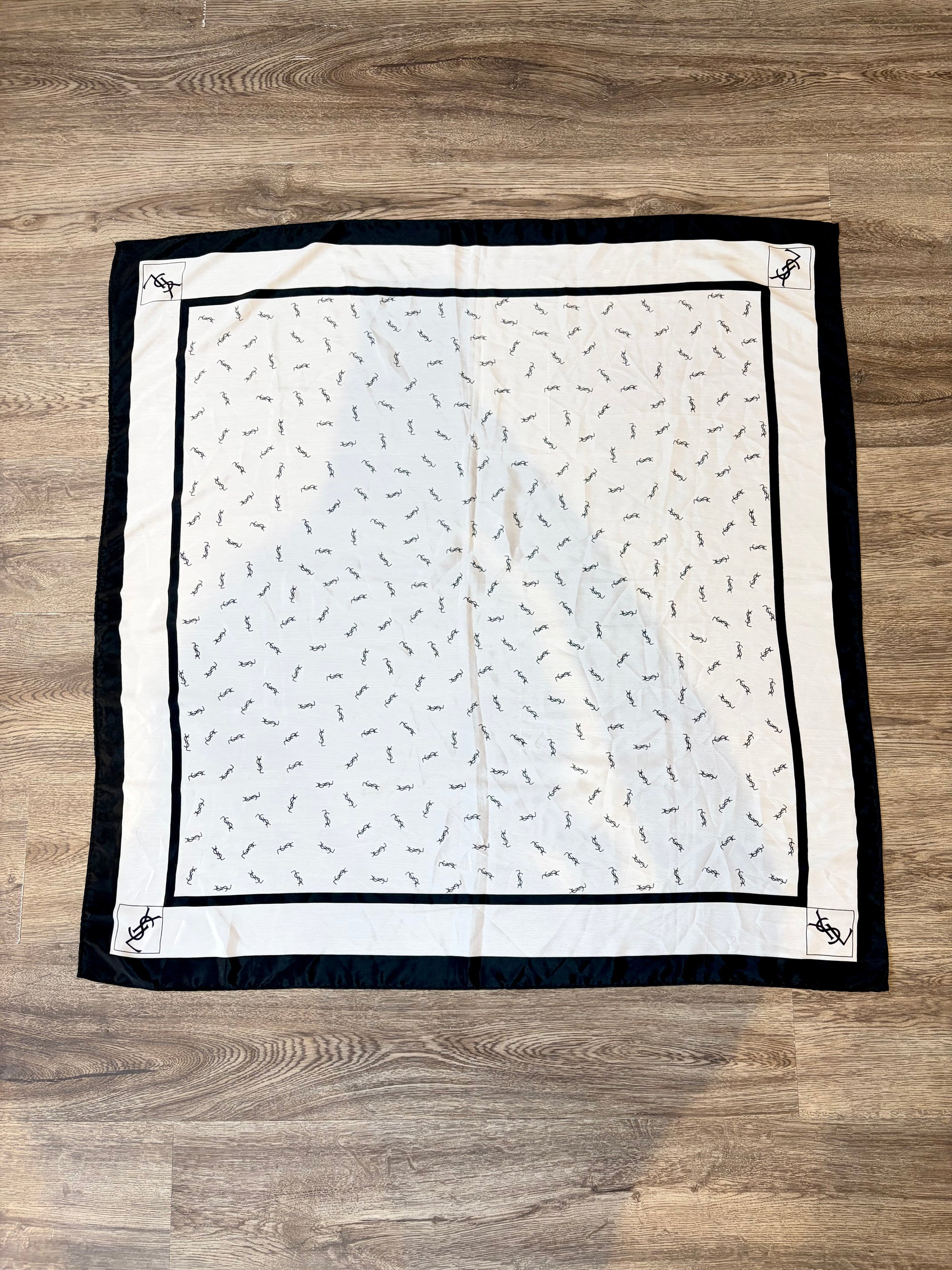 Yves Saint Laurent YSL Logo Square Scarf, White/Black, 34'' x 33.5''
