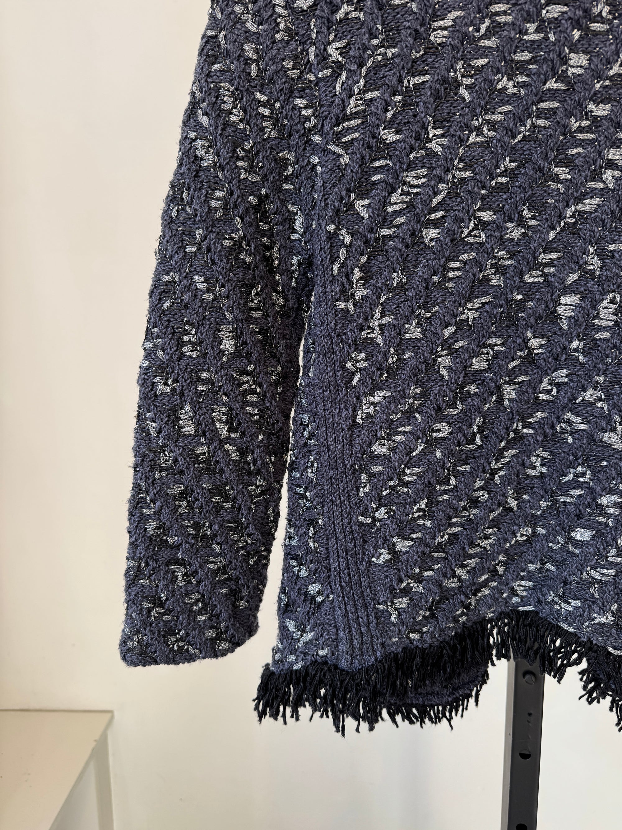 Maje tweed fringe open blazer, Navy, 1