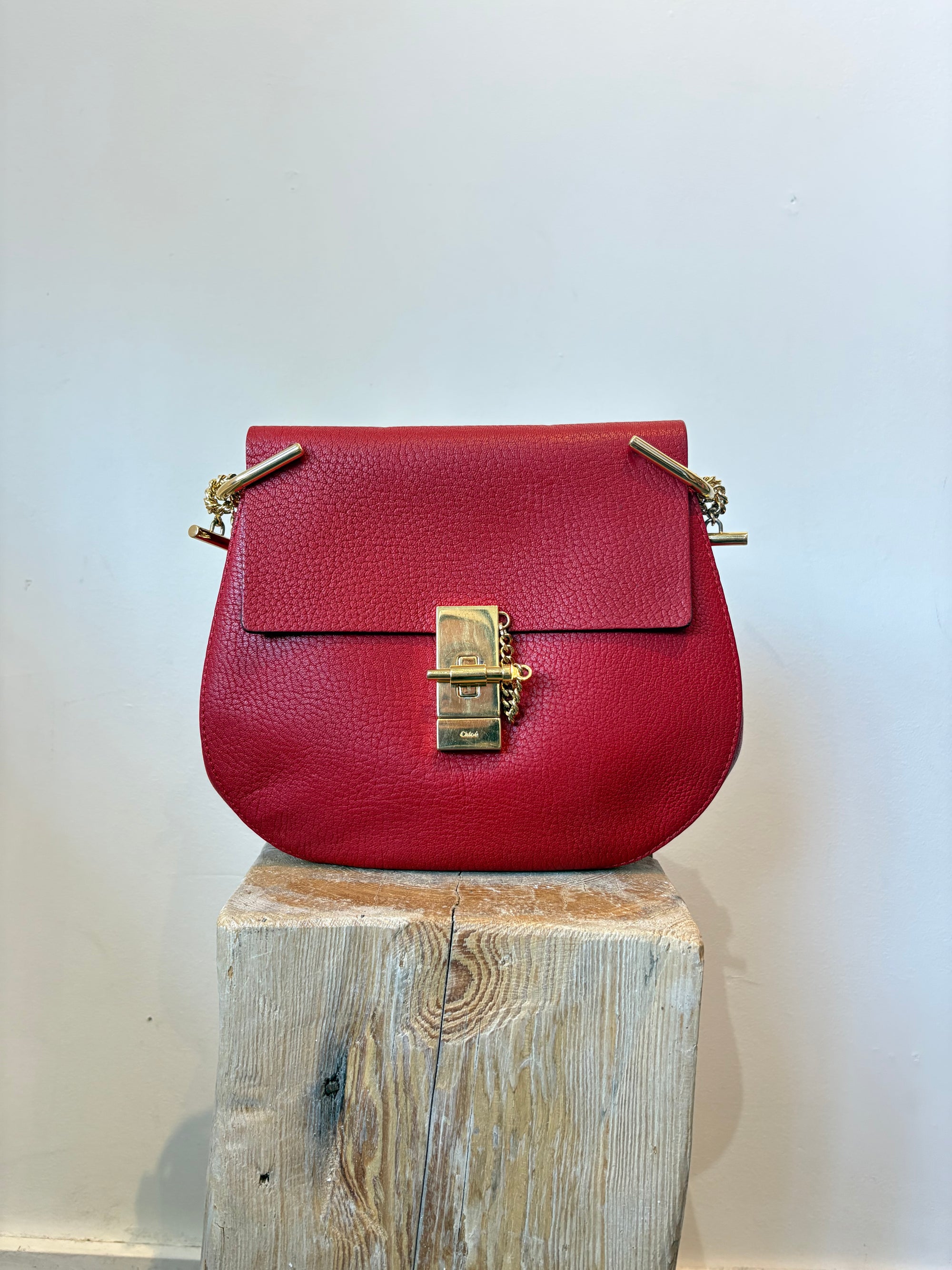 Chloe Leather Drew Bag, Red