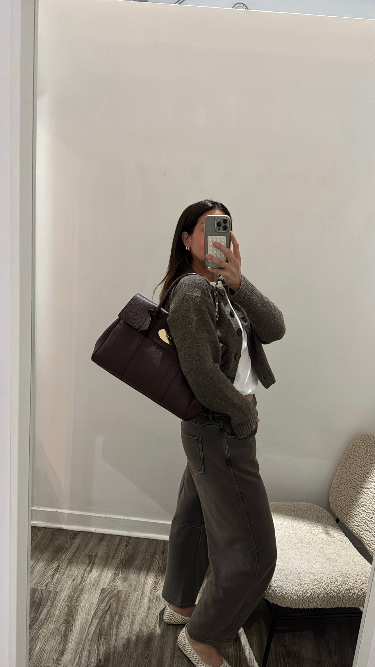 Mulberry Bayswater Handbag, Black Cherry with Small Classic Grain detailing