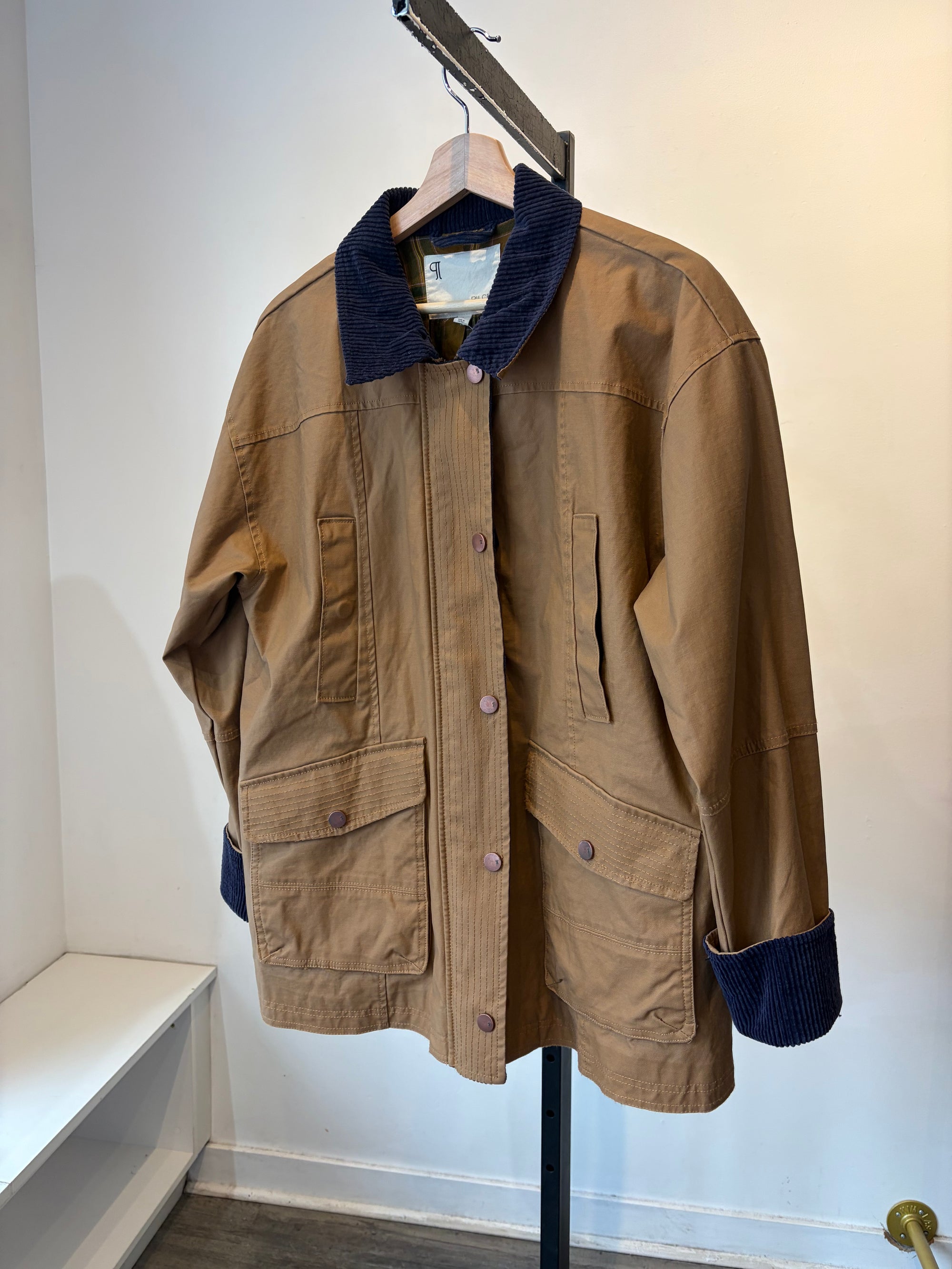 Pilcro waxed barn jacket, oversized small, brown
