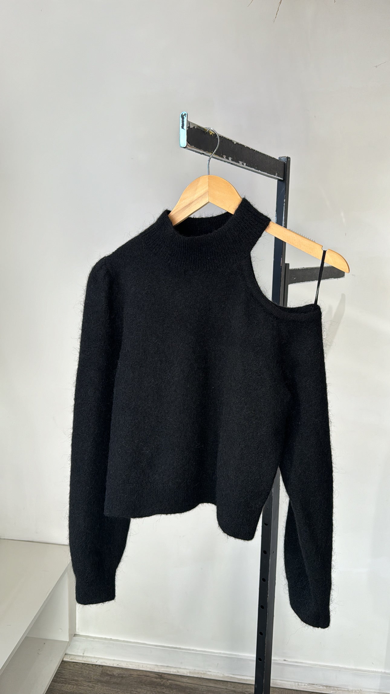 & Other Stories Black Wool and Mohair Blend Sweater With Cutout, Small