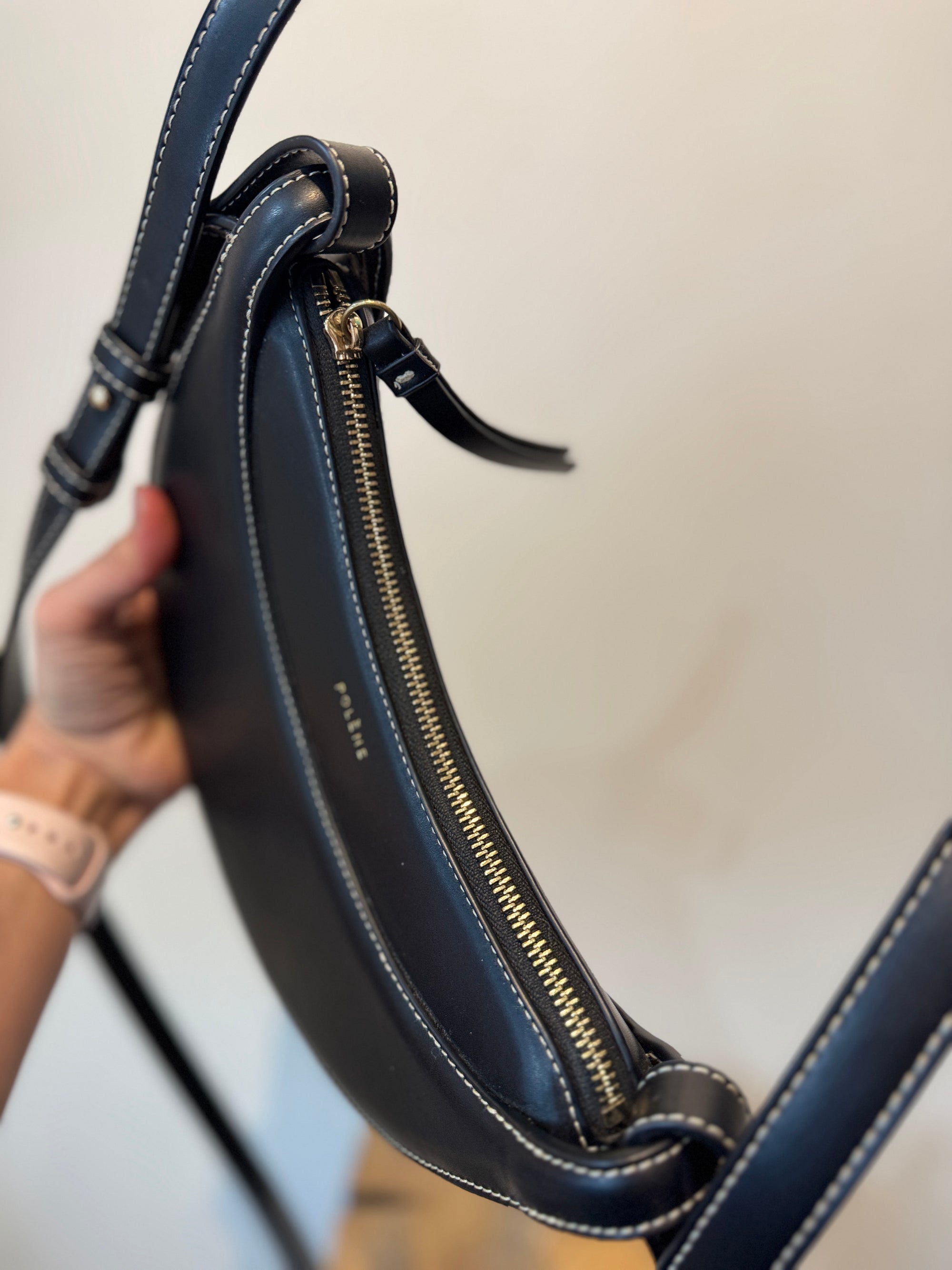 Polène Numéro Dix Smooth Leather Shoulder Bag,  Black