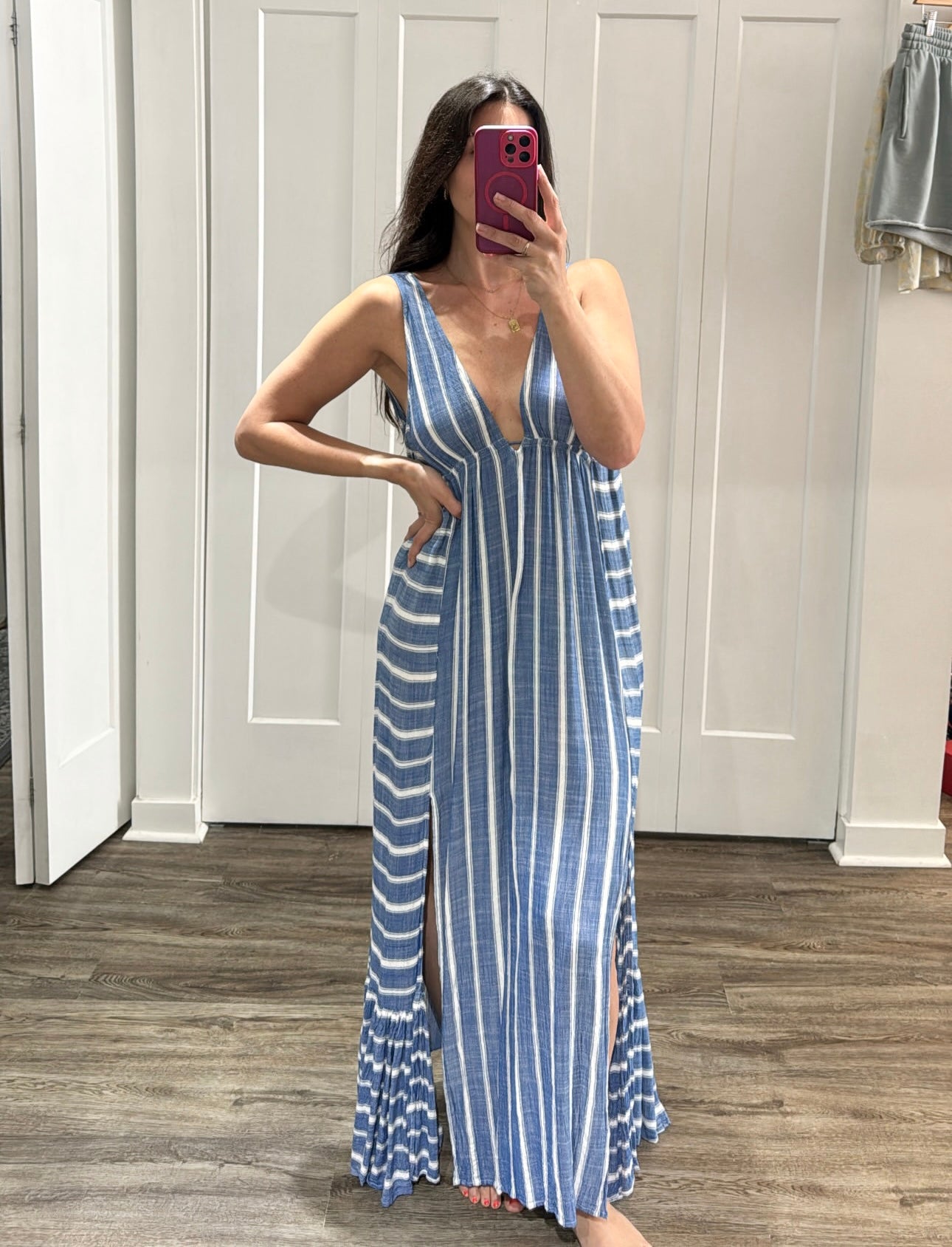 L Space maxi dress striped, Blue, Medium