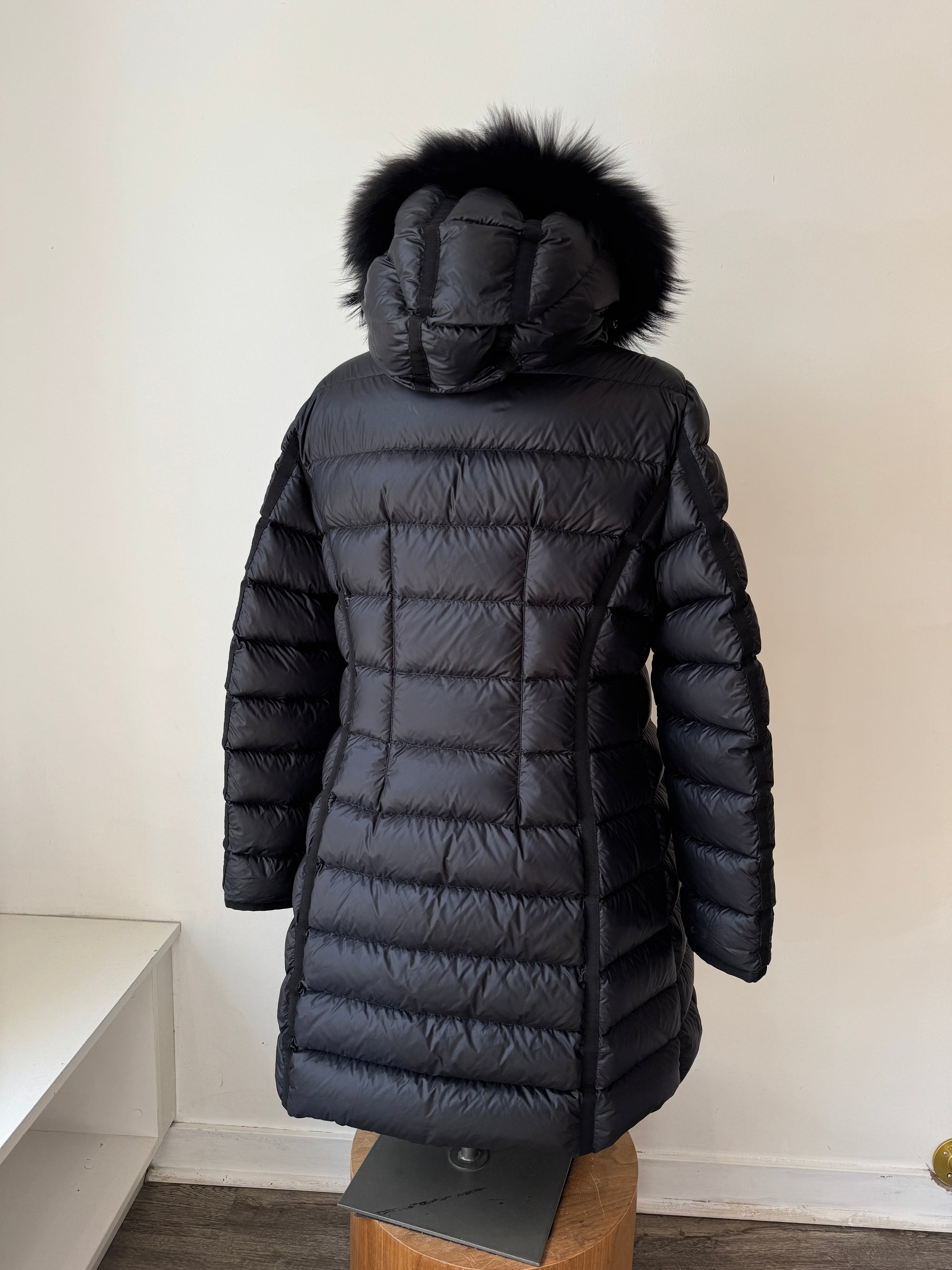 Moncler Hermine Giubbotto Coat, Black, 6 (L/XL)