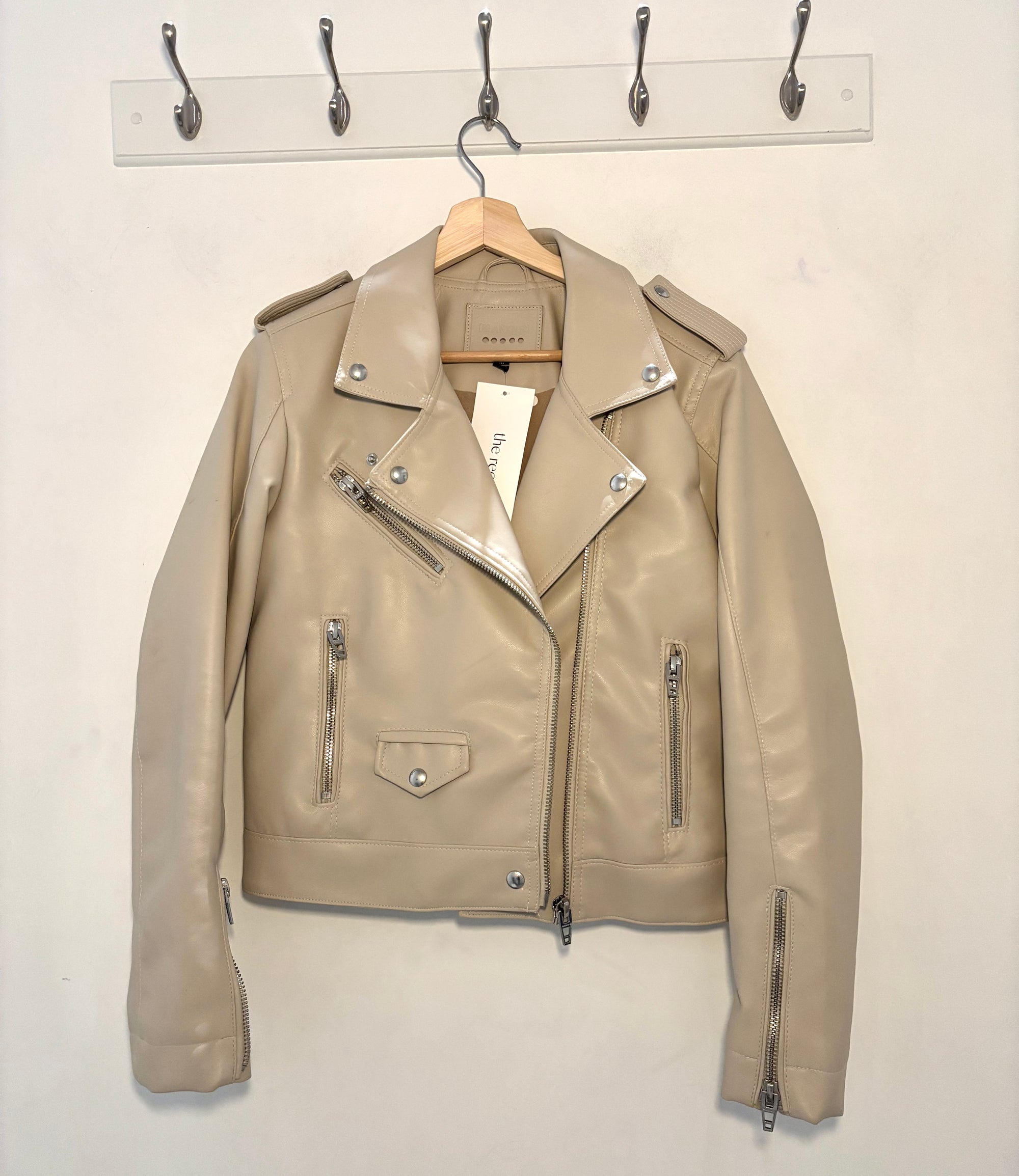 BlankNYC faux leather moto jacket, Cream, Medium