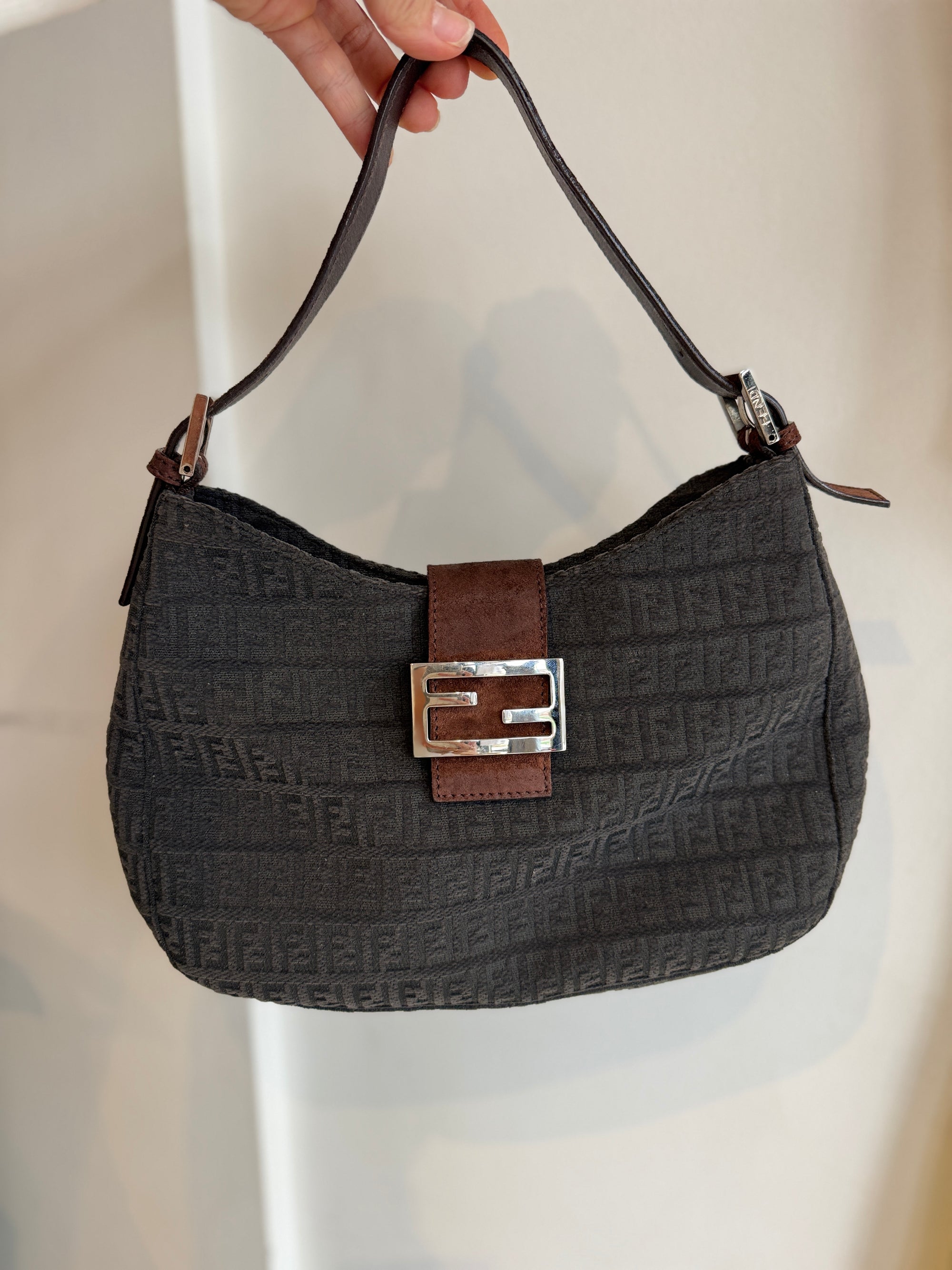Fendi Vintage Hobo Shoulder Bag, Zucchino Monogram, Black/Brown