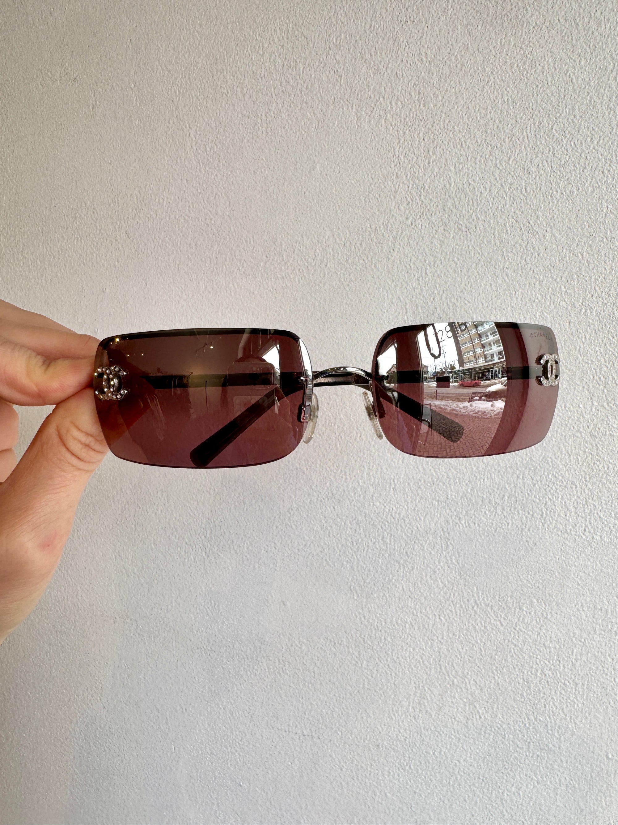 Chanel Y2K Rimless Sunglasses, Pink/Silver