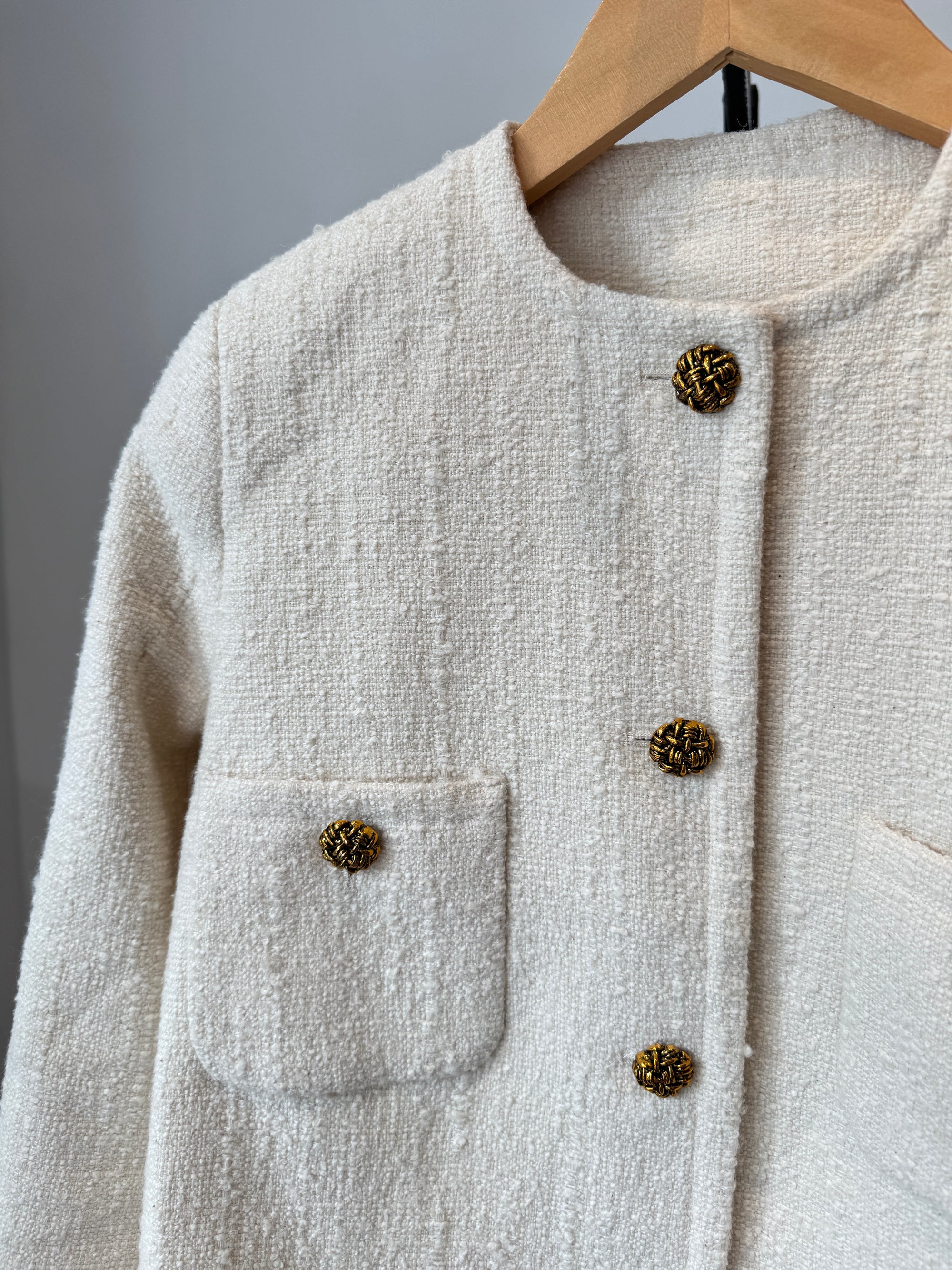 BA&SH Meredith Tweed Crop Blazer with Gold Buttons Cream, 1