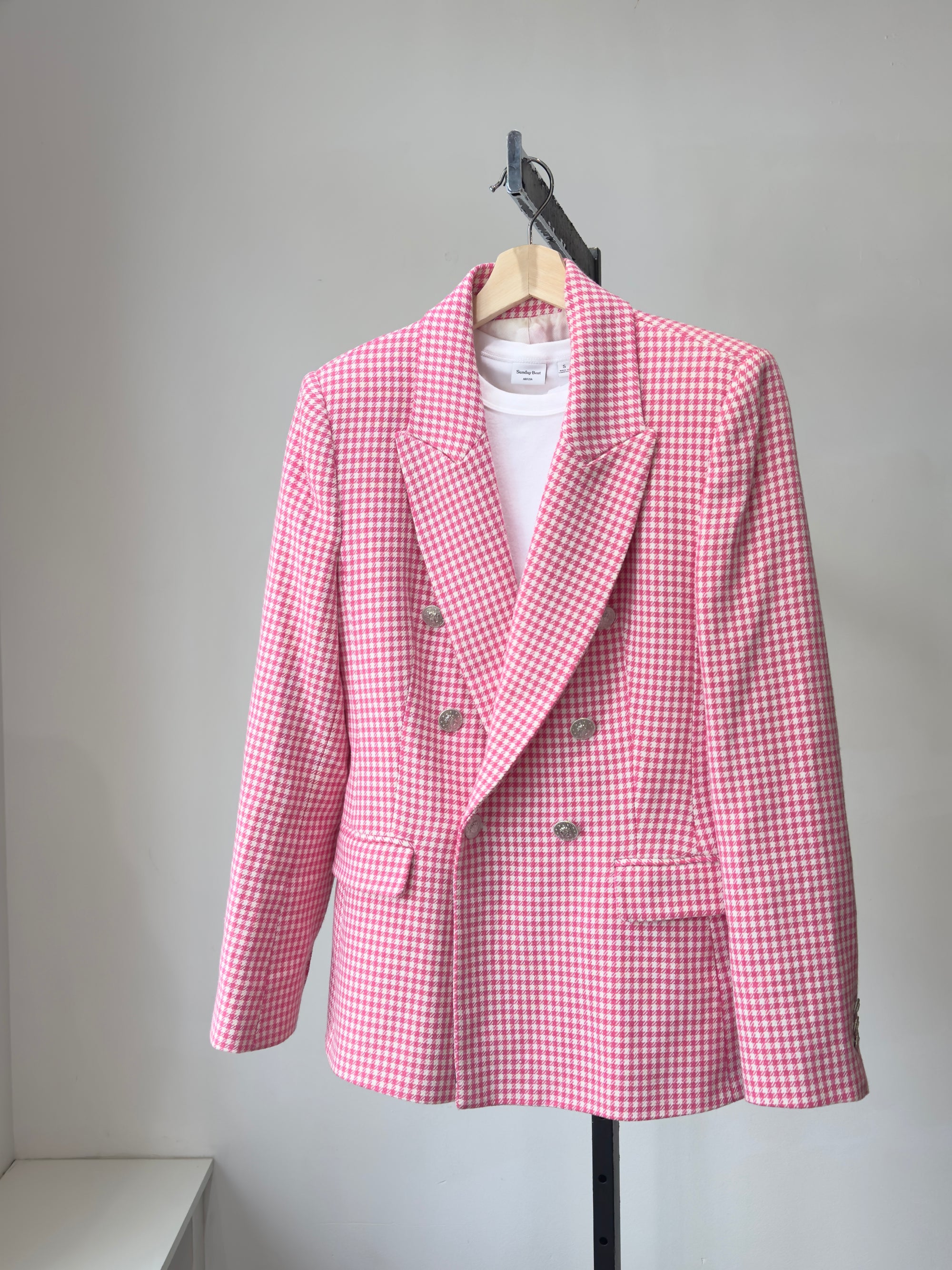 Zara Houndstooth Blazer Pink, M