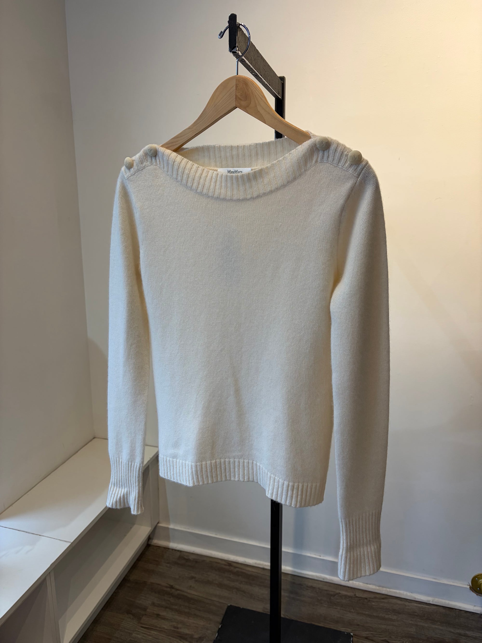 MaxMara boat neck cashmere blend sweater, Cream, M/L
