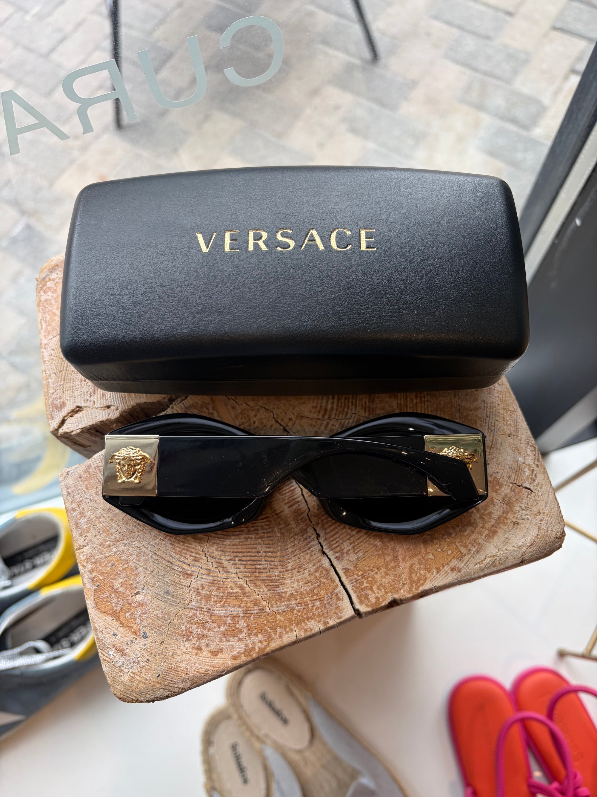 Versace Medusa Irregular Shape Sunglasses, Black