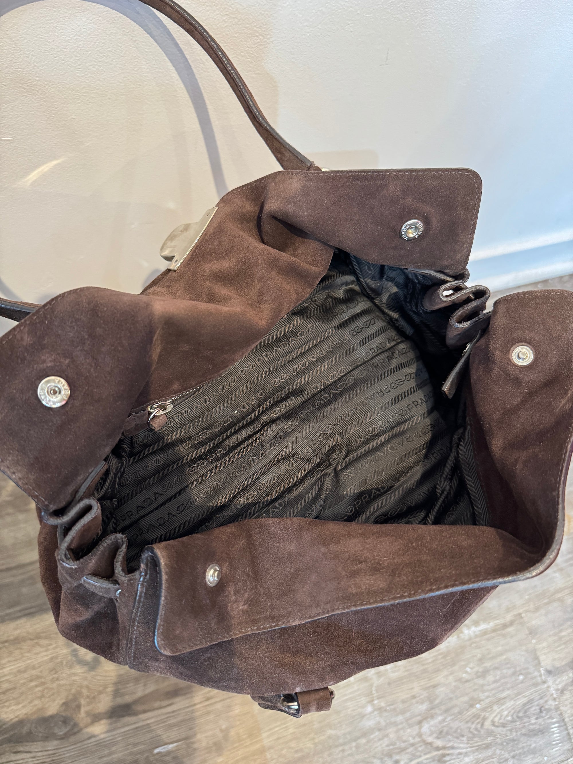 Prada Moro Suede Camoscio Easy Shoulder Bag, Brown