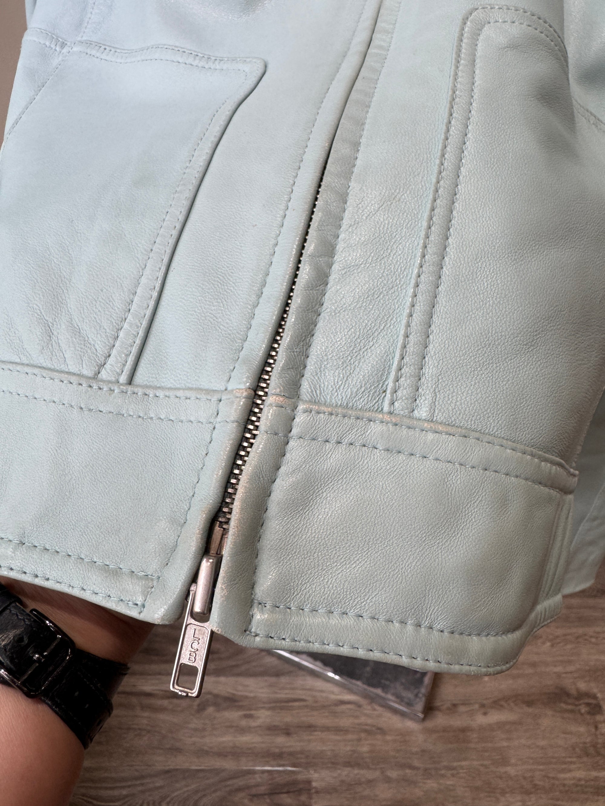 Danier Baby Blue Leather Moto Jacket