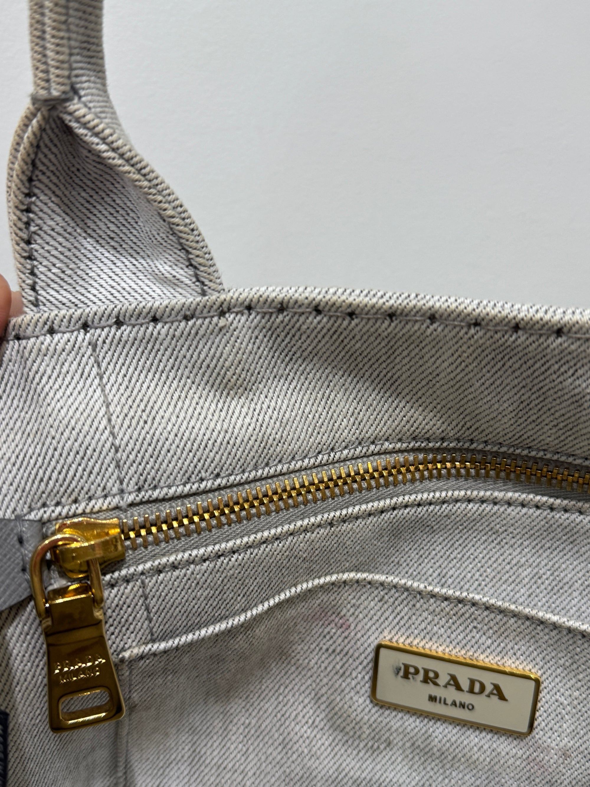 Prada Canapa Logo Handbag Light Blue Denim