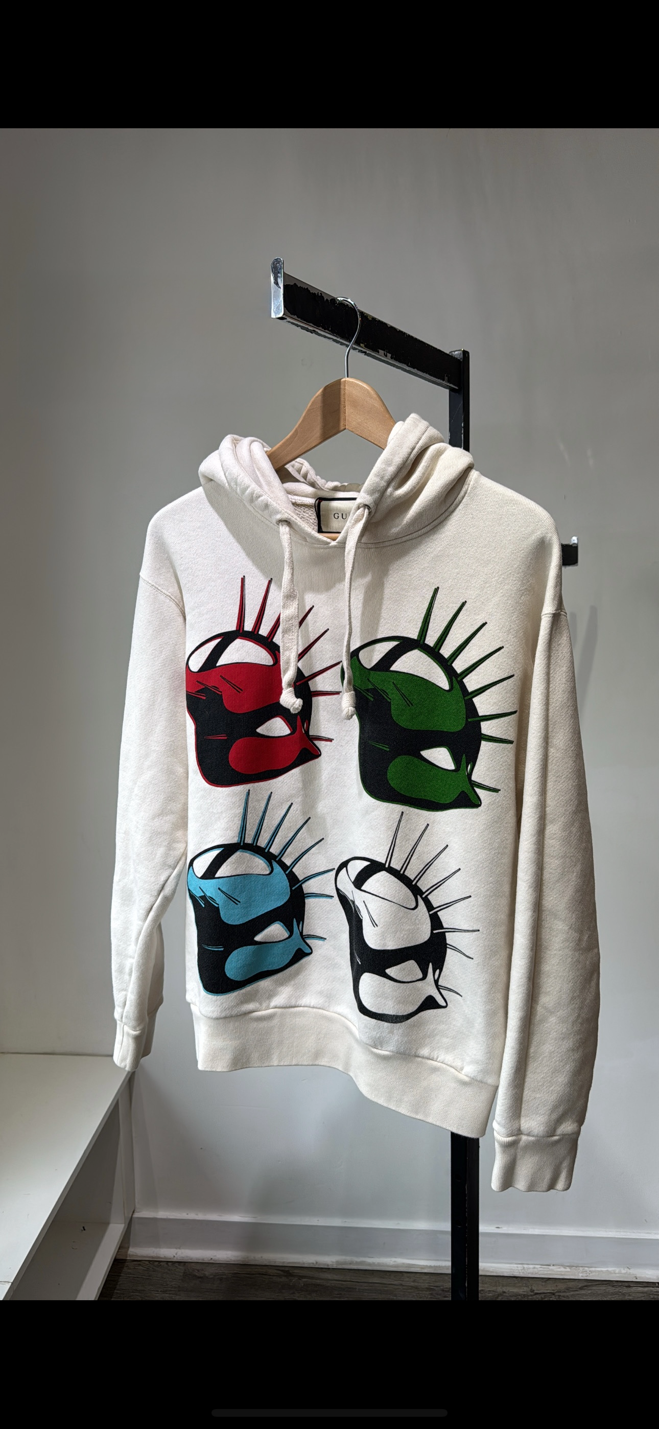 Gucci Manifesto Mask Hoodie, Cream, Small