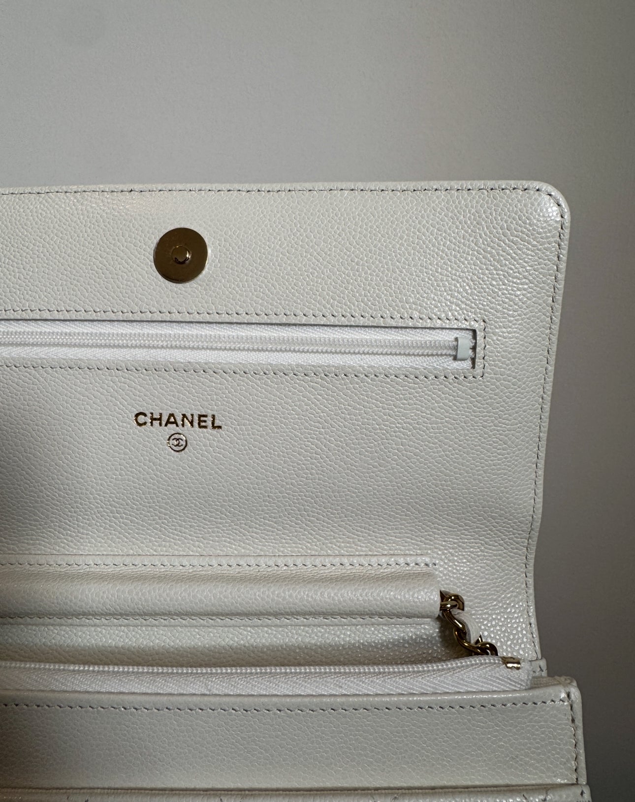 Chanel Wallet on Chain, 2023, Caviar Quilted Leather, White with Gold Hardware