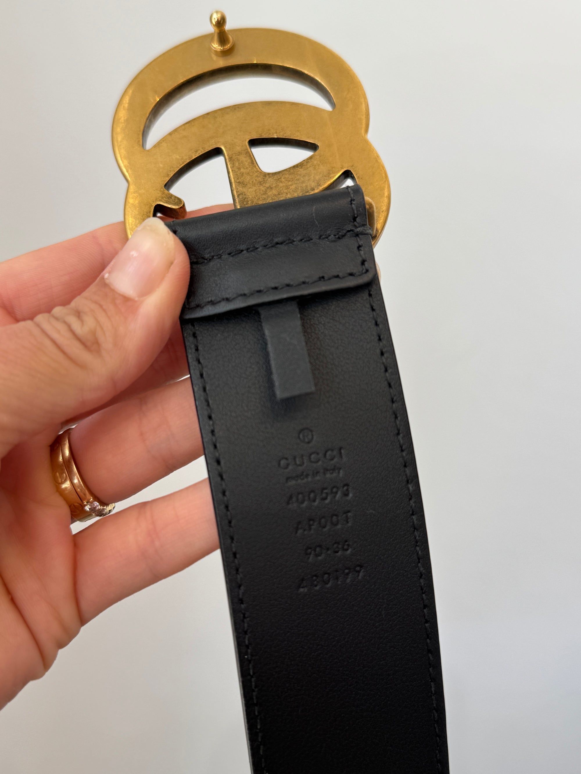 Gucci Belt GG Marmont Black/Gold, 90/36