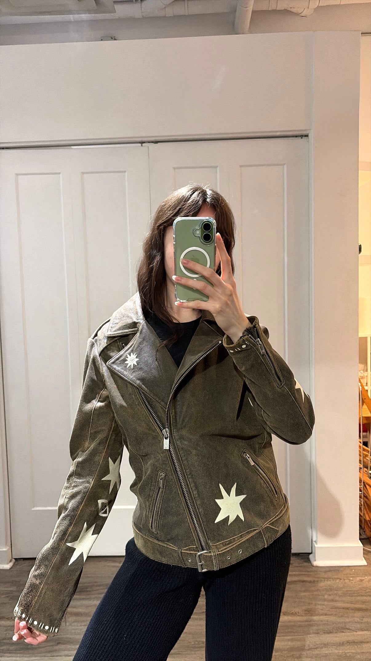 Scotch & Soda painted leather biker jacket, Brown, 1 (S/M)