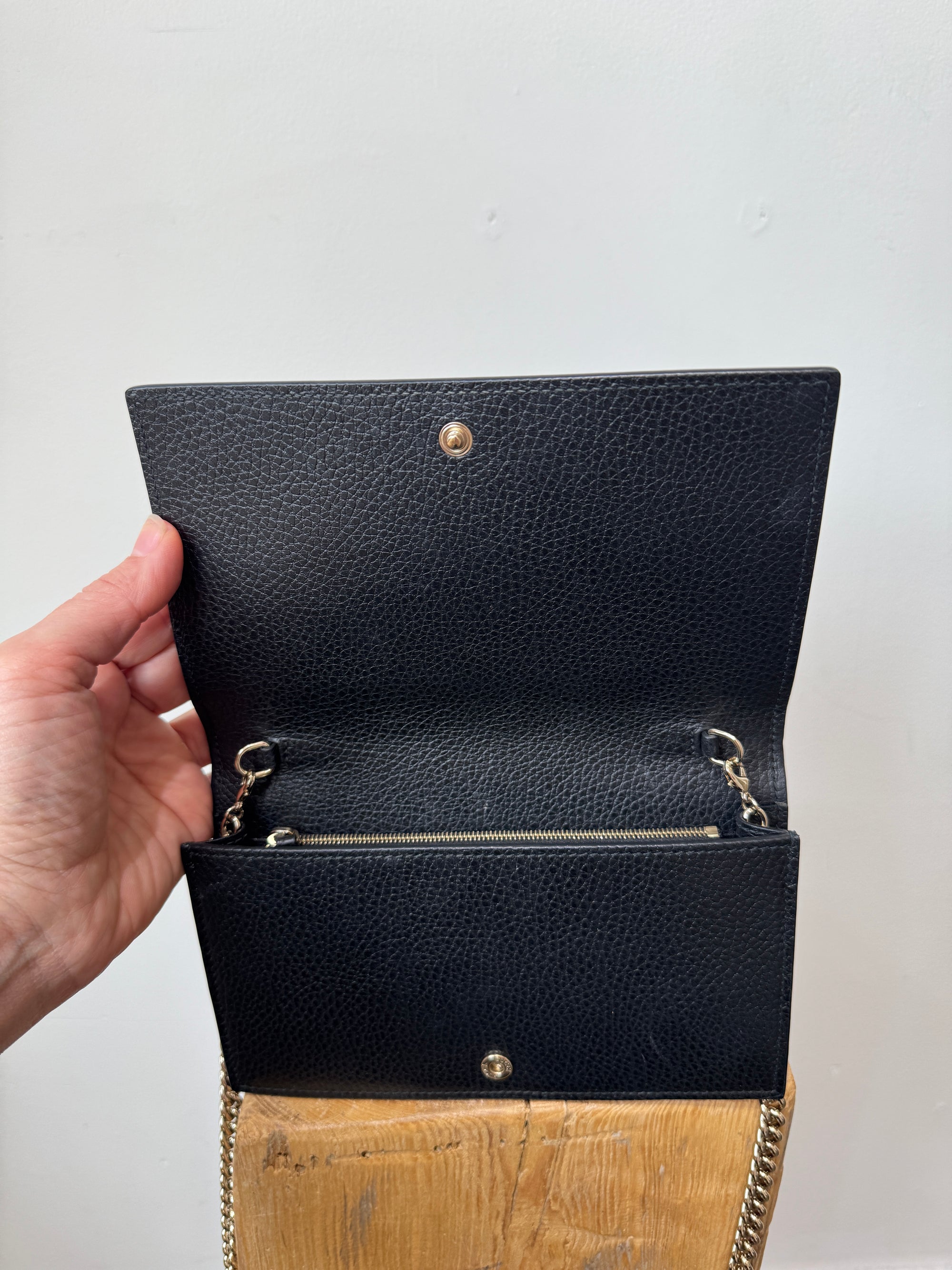 Gucci Dollar Calfskin Betty Wallet on Chain, Black