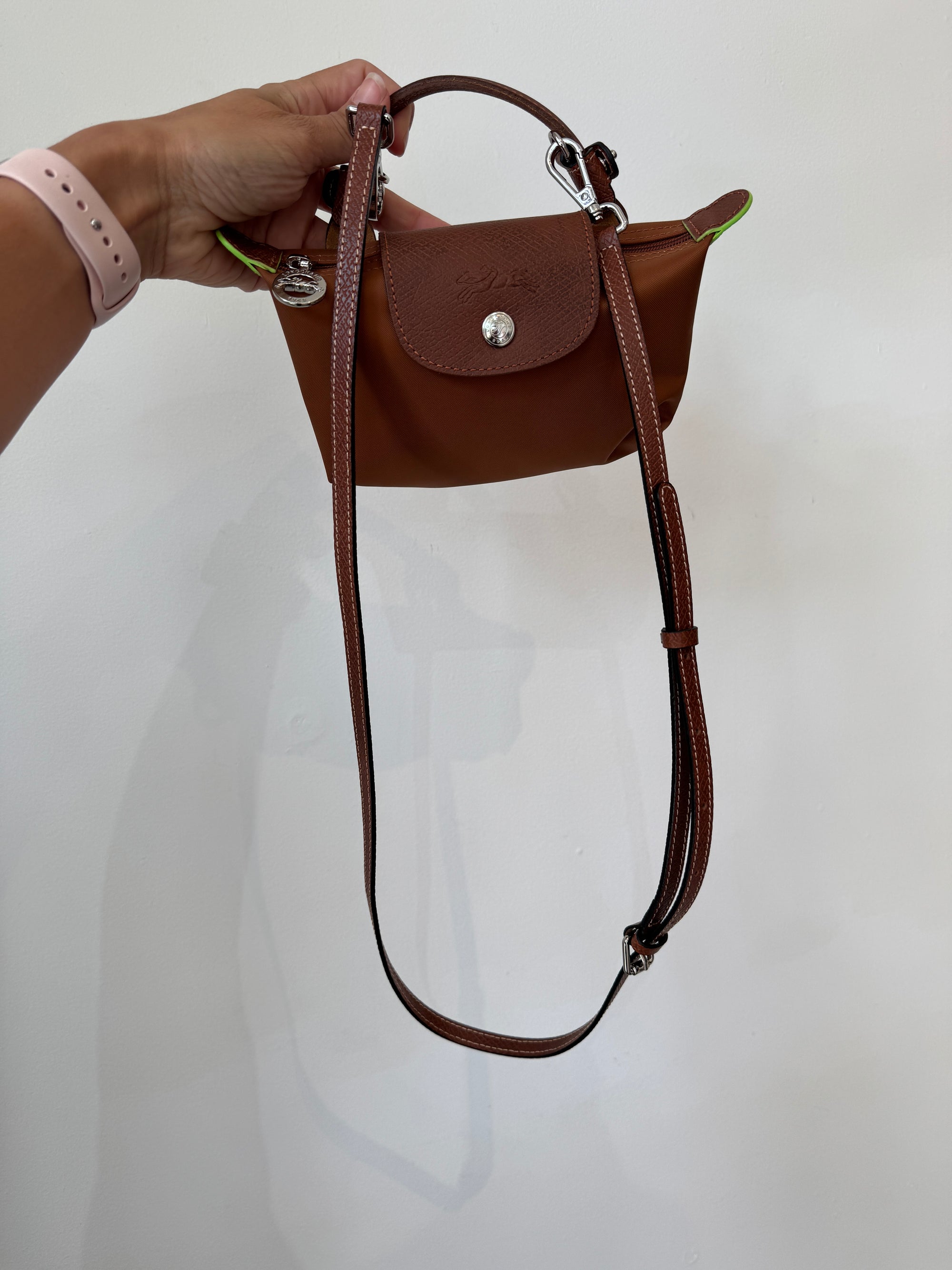 Lonchamp Le Pliage Small Pouch, with crossbody strap, Brown