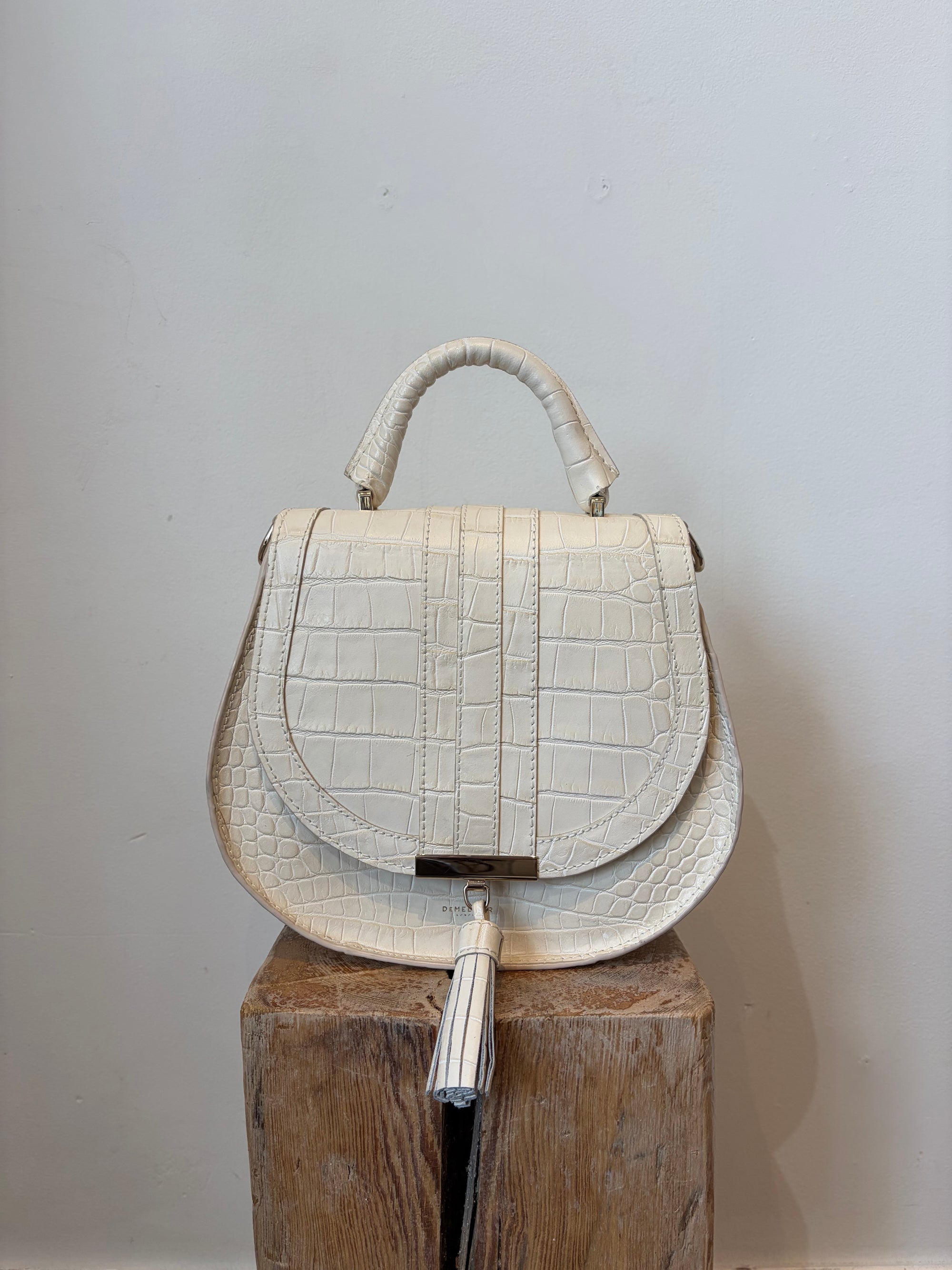 DeMellier Croc Effect Mini Venice Saddlebag, Cream
