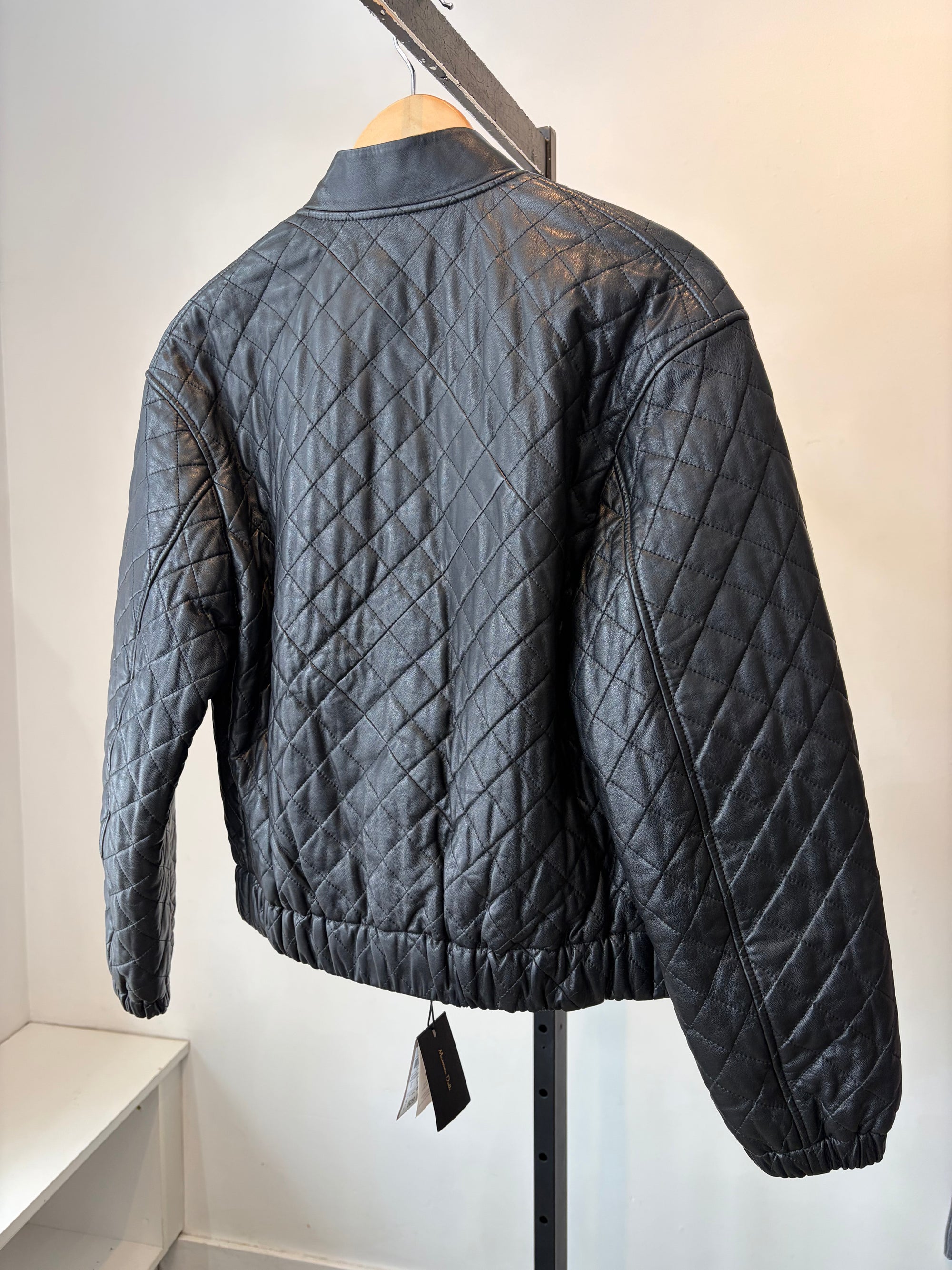 Massimo Dutti Quilted Sheepskin Bomber Jacket, Black