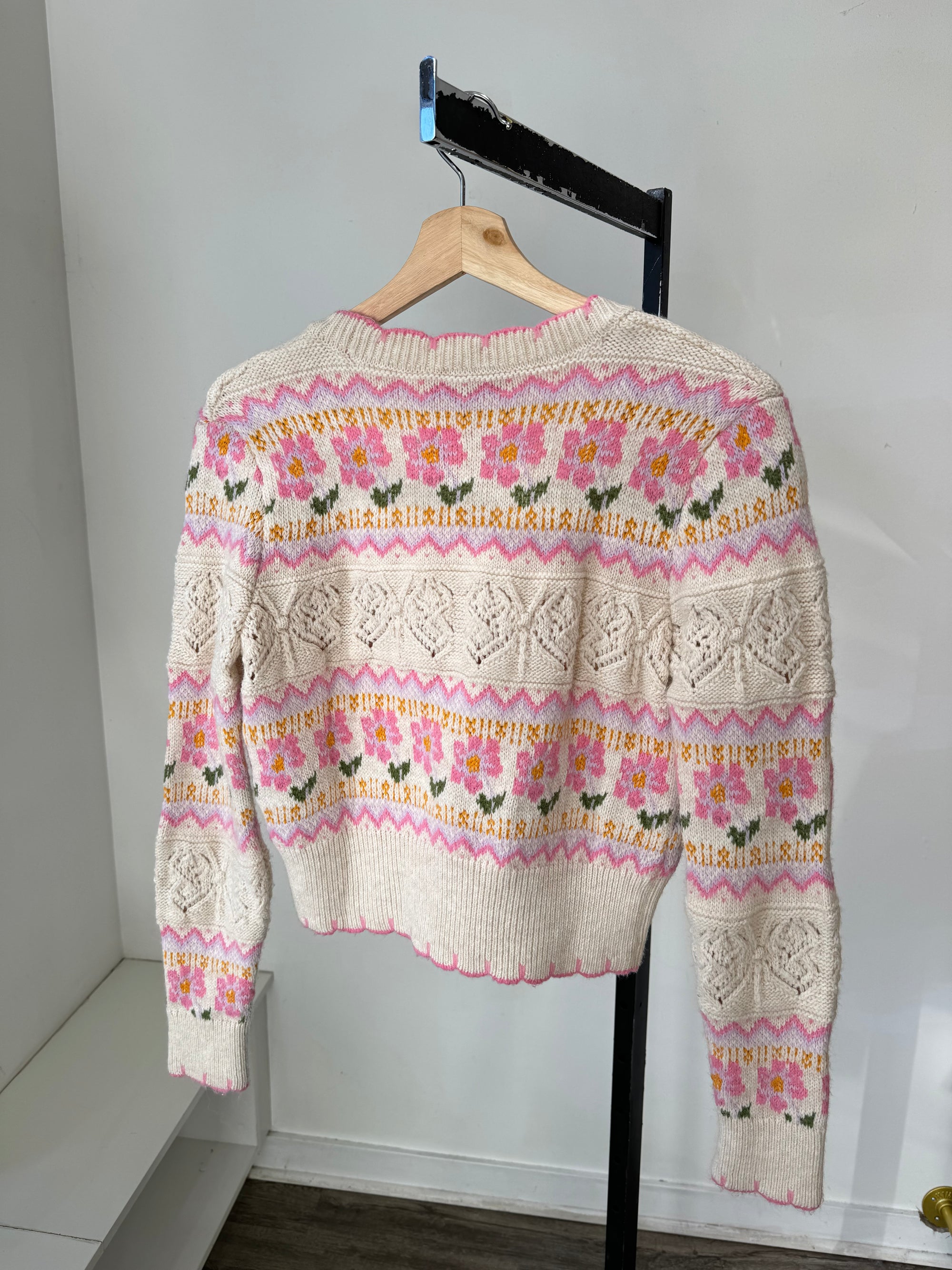 Zara knit floral cardigan Pink Cream, Small