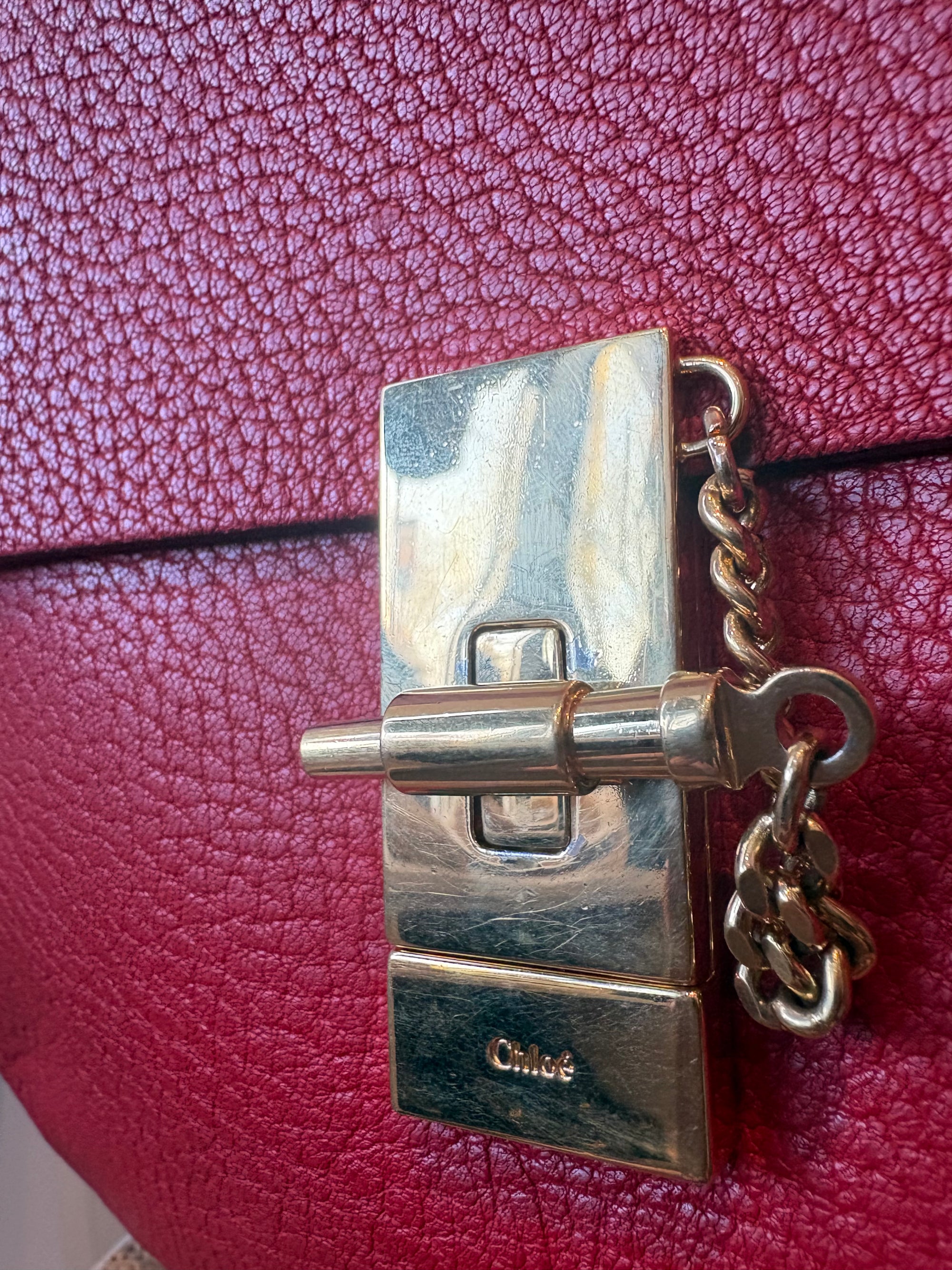 Chloe Leather Drew Bag, Red