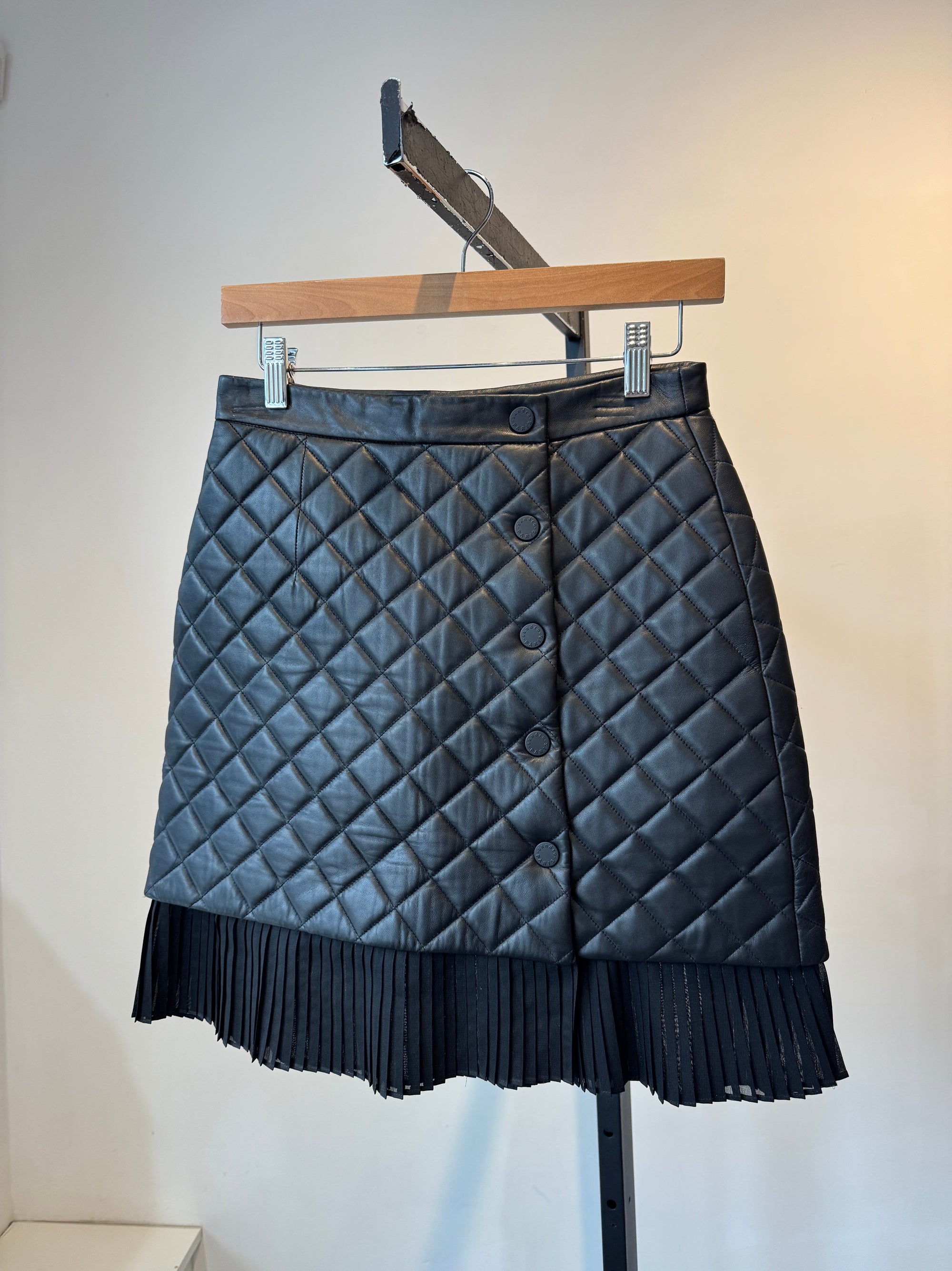 Sandro Paris Leather Quilted Skirt, Black, 1 (XS)