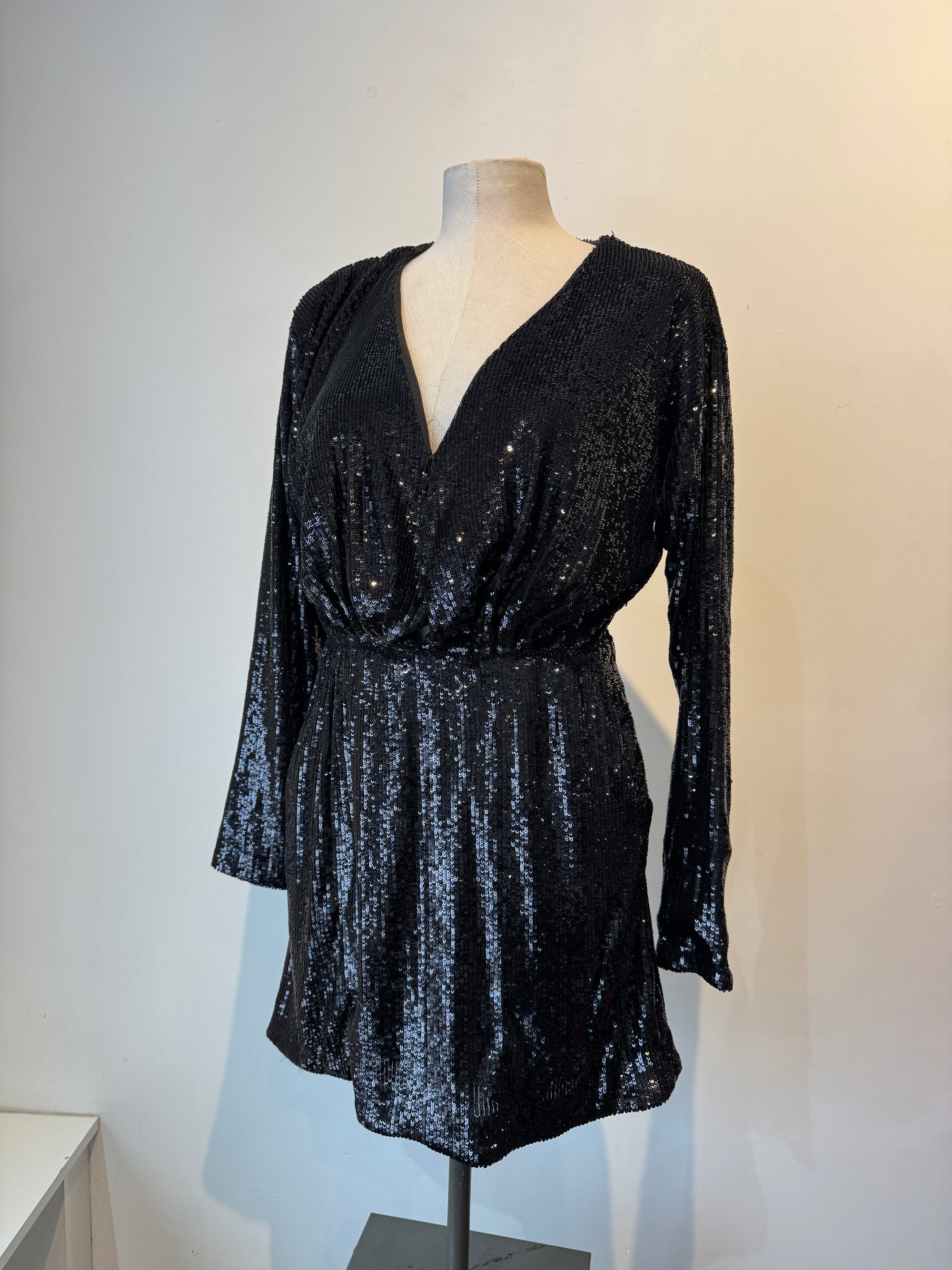 Anine Bing Elena Sequin Mini Dress Black, XS