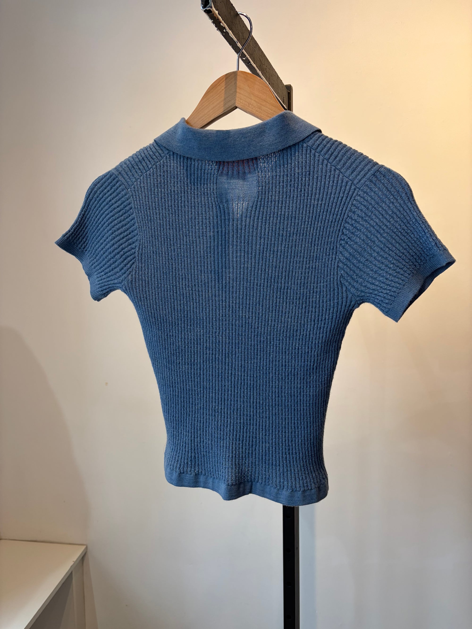 Guest in Residence Shrunken Cashmere Polo Top, Blue, Small