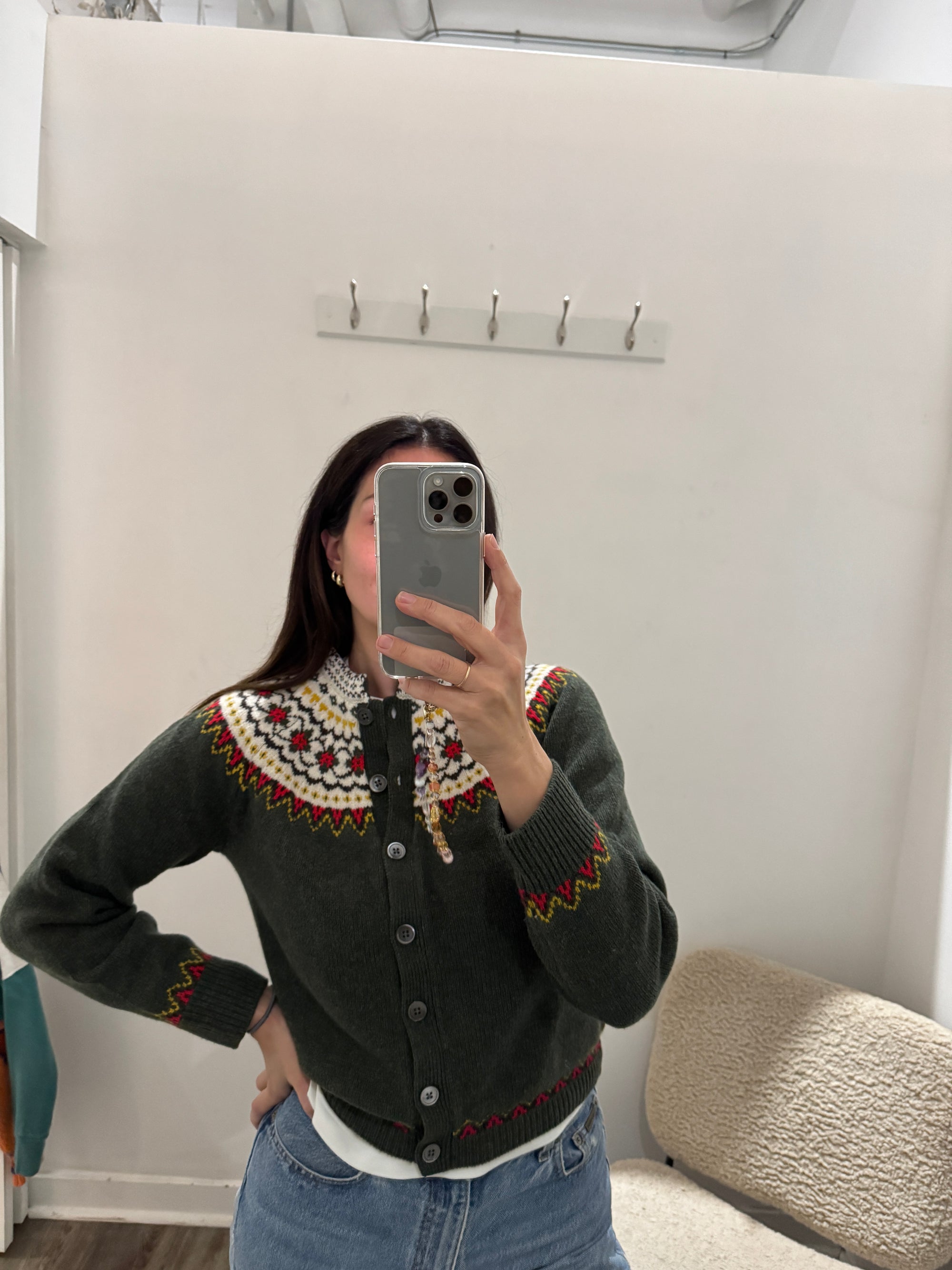 Alex Mill Fairisle cardigan, Green, XS