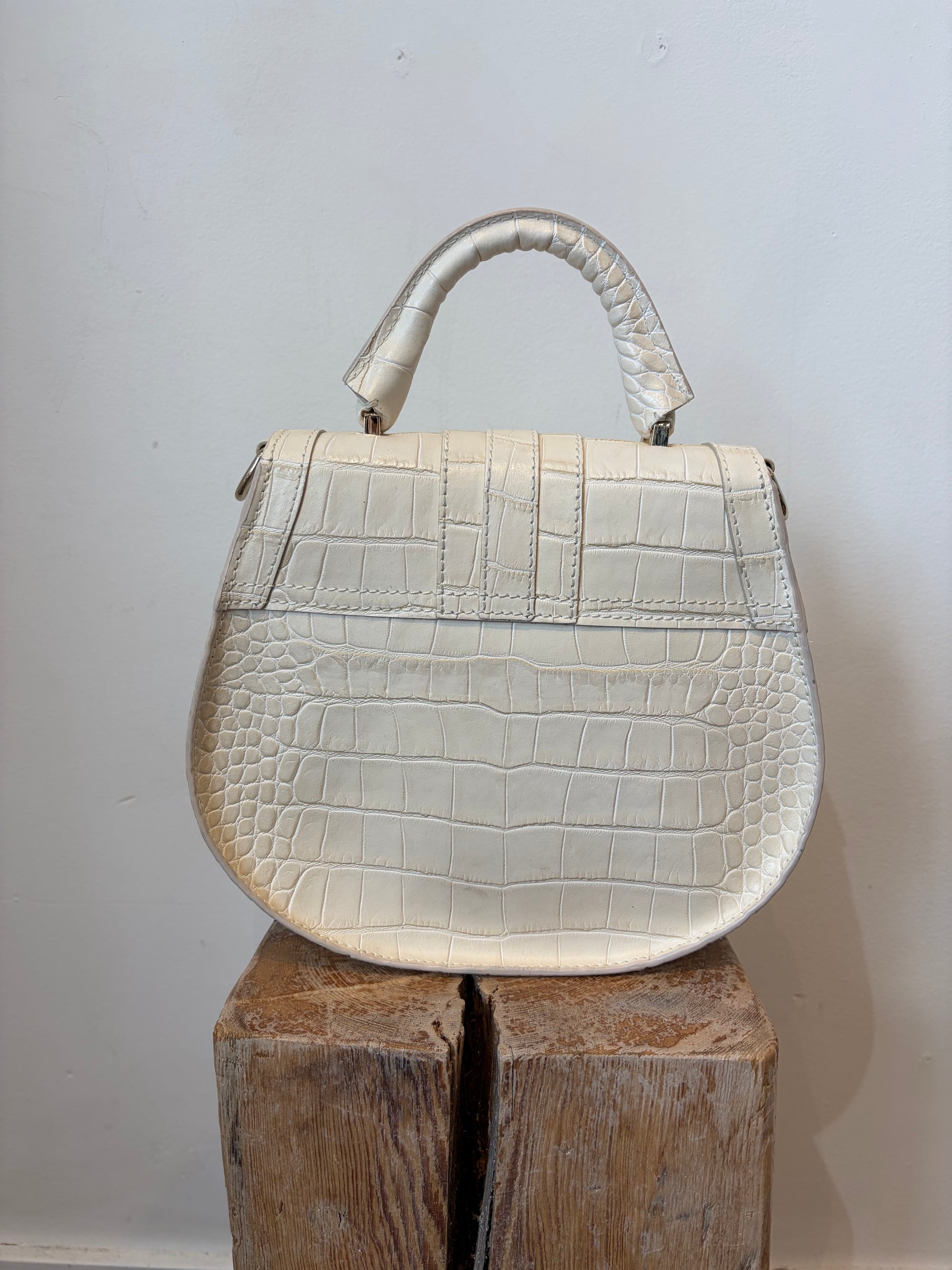 DeMellier Croc Effect Mini Venice Saddlebag, Cream