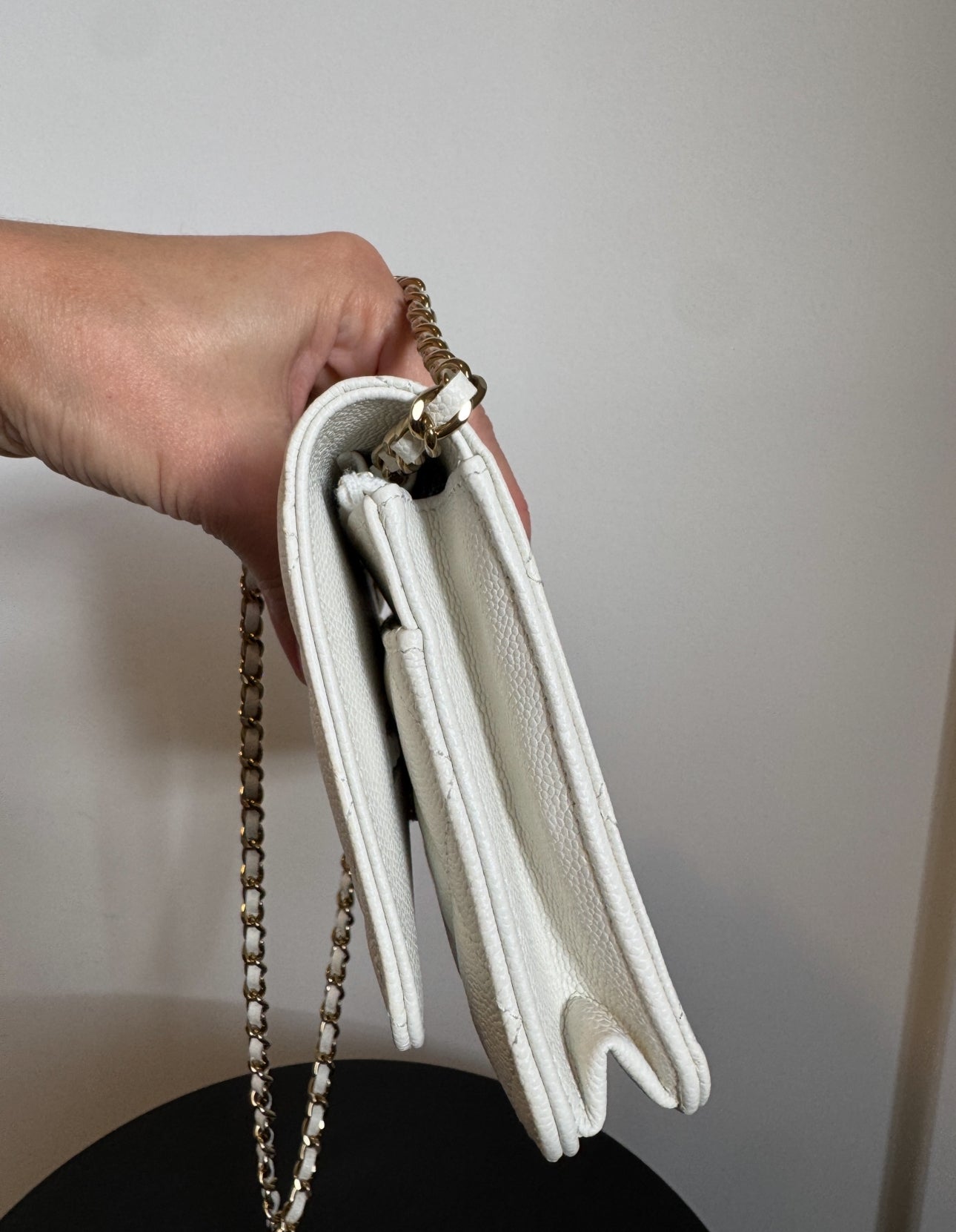 Chanel Wallet on Chain, 2023, Caviar Quilted Leather, White with Gold Hardware