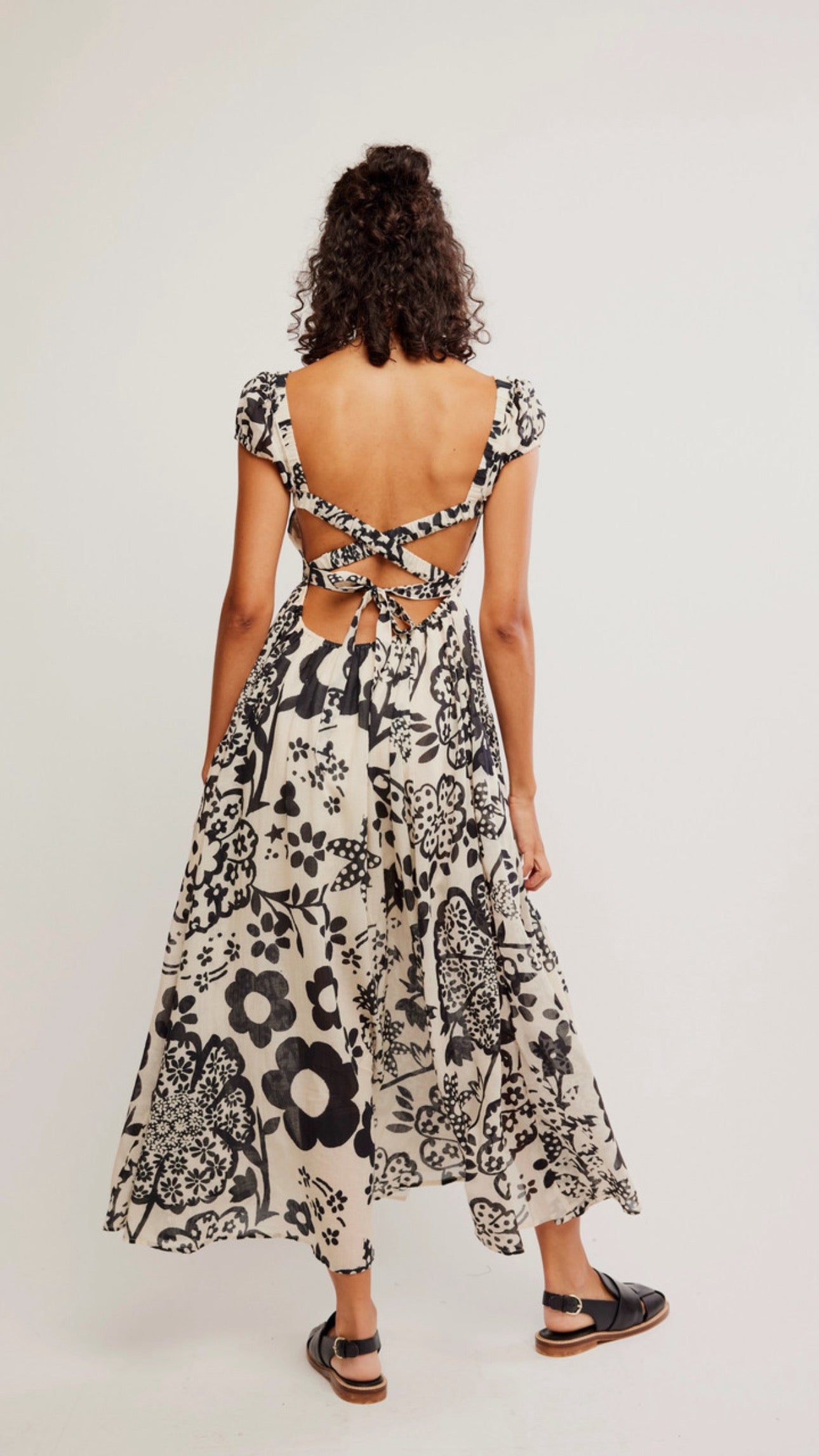 Free People Floral Maxi Dress Black/White, Large