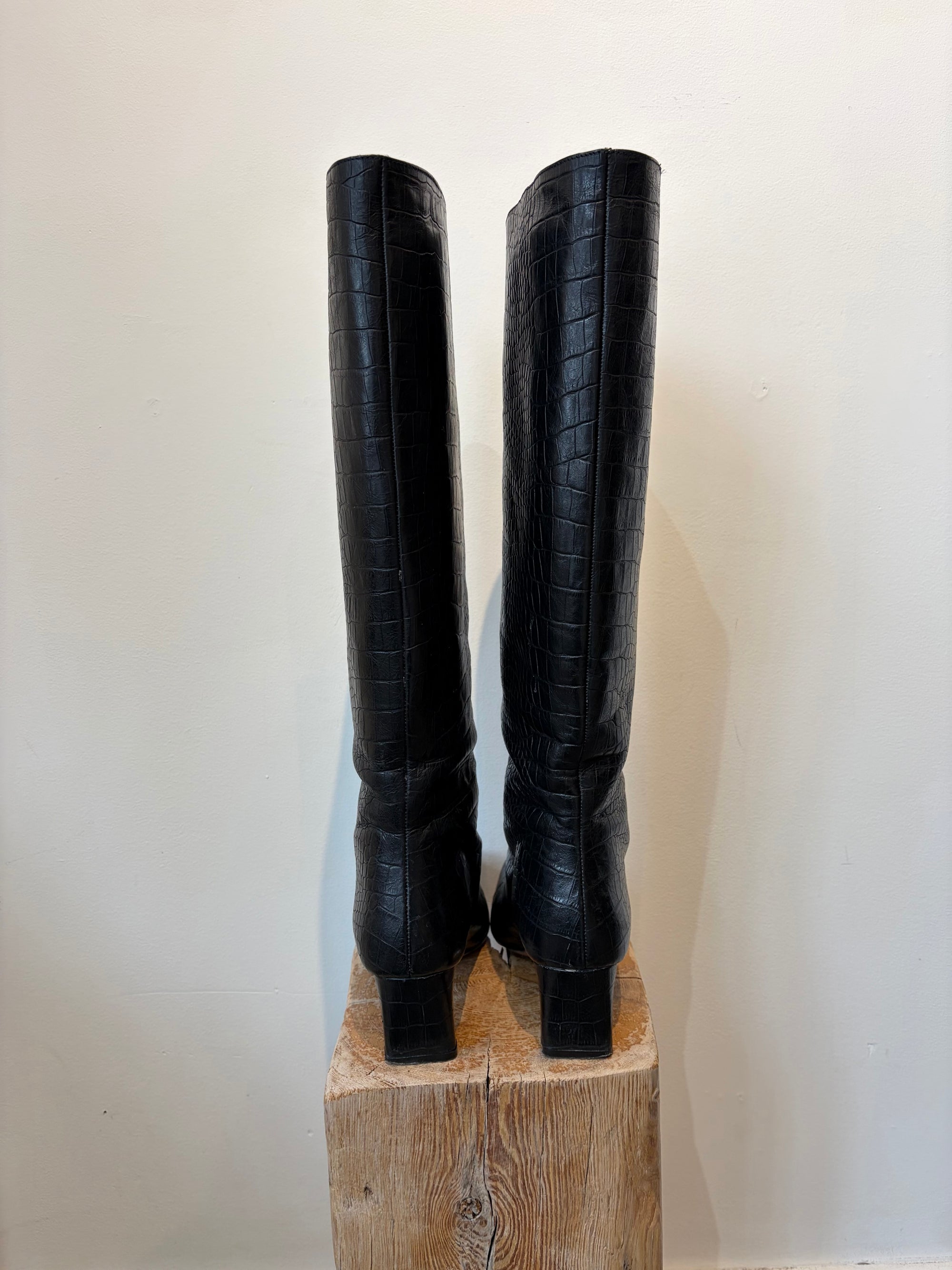 Anine Bing croc knee high boots,  Black, 38