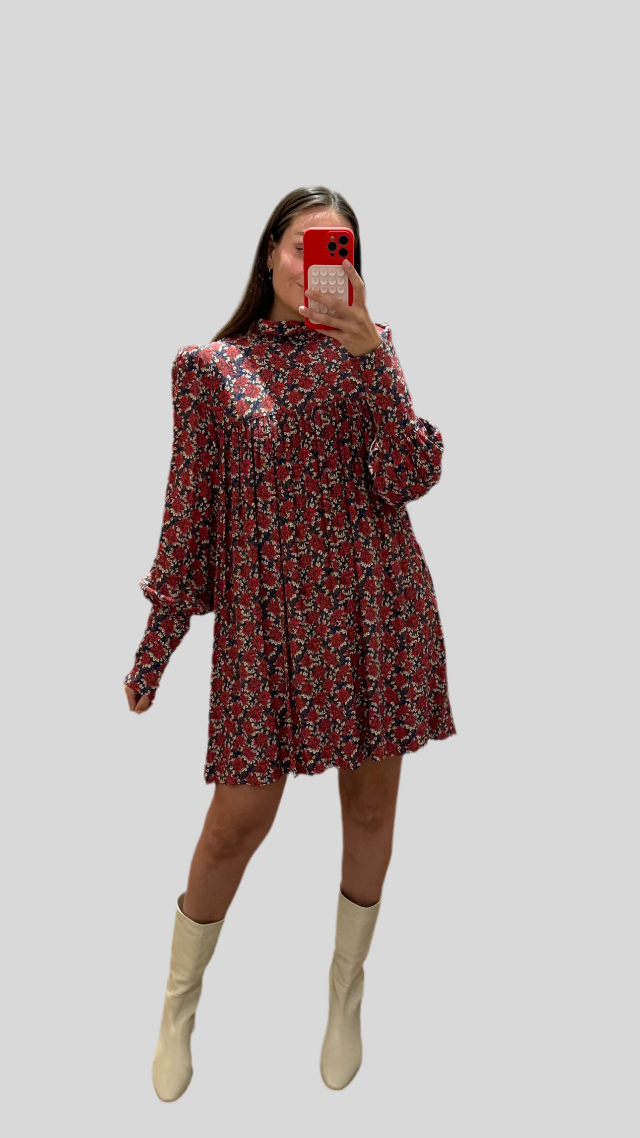 Smythe red floral mock neck dress, size Medium