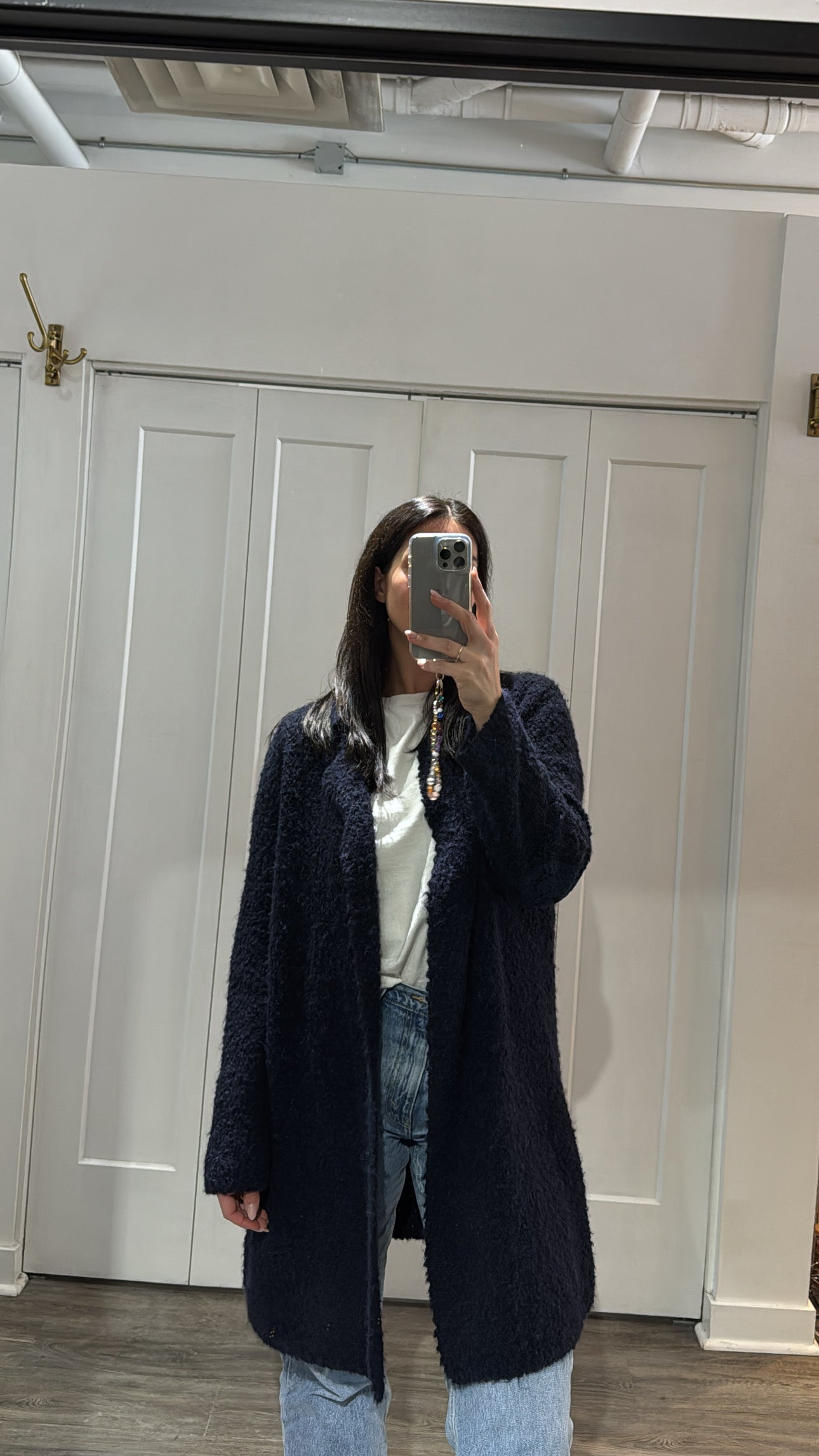 Marc Cain knit bouclé long open cardigan, Navy, 3 (large)